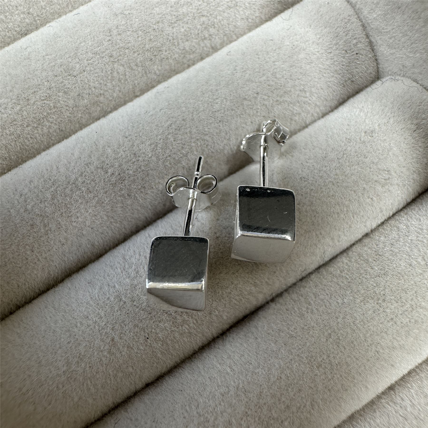 925 Real Sterling Silver 5mm Cube Stud Earrings Square Studs Plain Simple