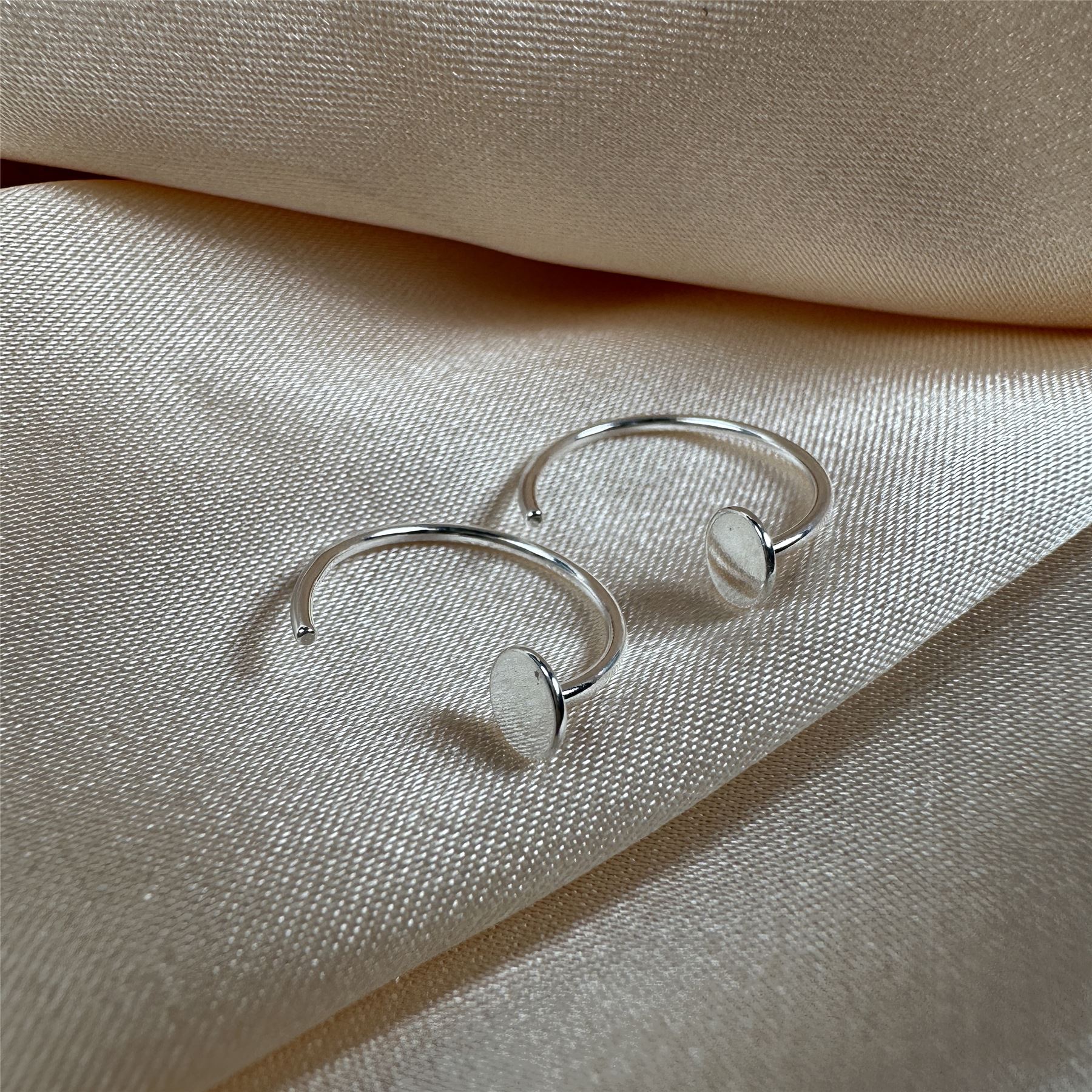 Sterling Silver Round Disc Pull Through Open Hoop Earrings