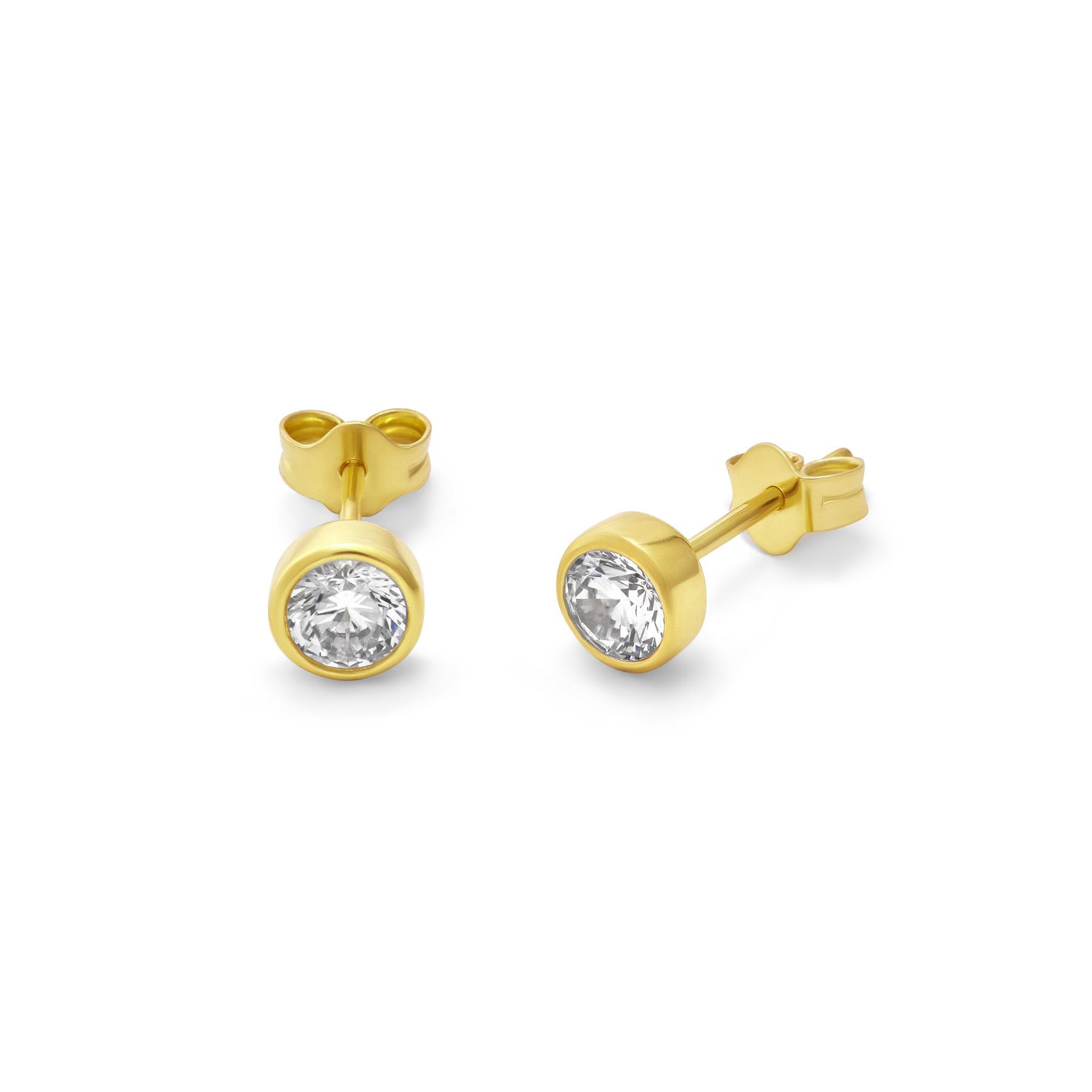 Gold Plated Sterling Silver CZ Rub Over 4mm Stud Earrings