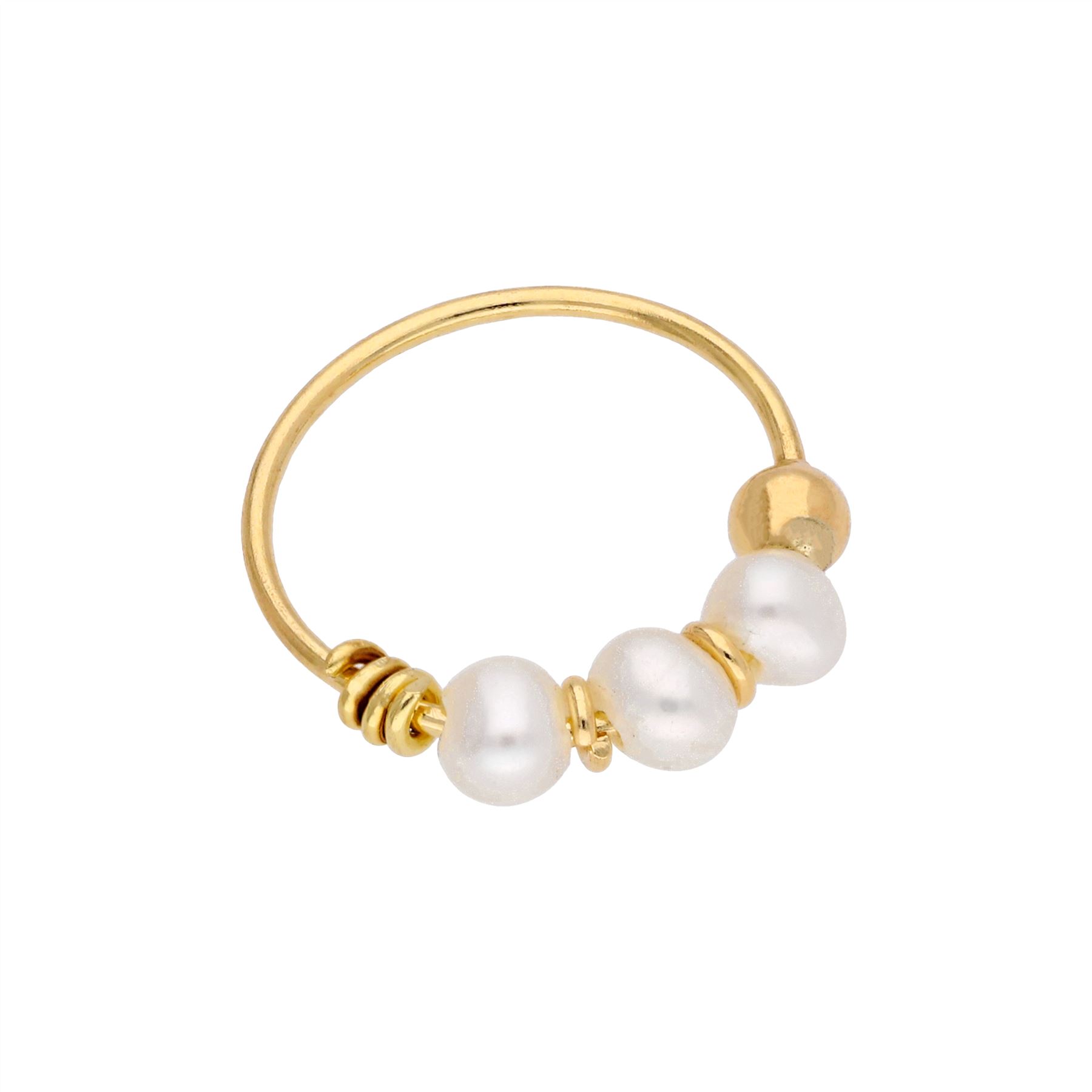 9ct Gold Triple Freshwater Pearl 10mm 22Ga Nose Ring
