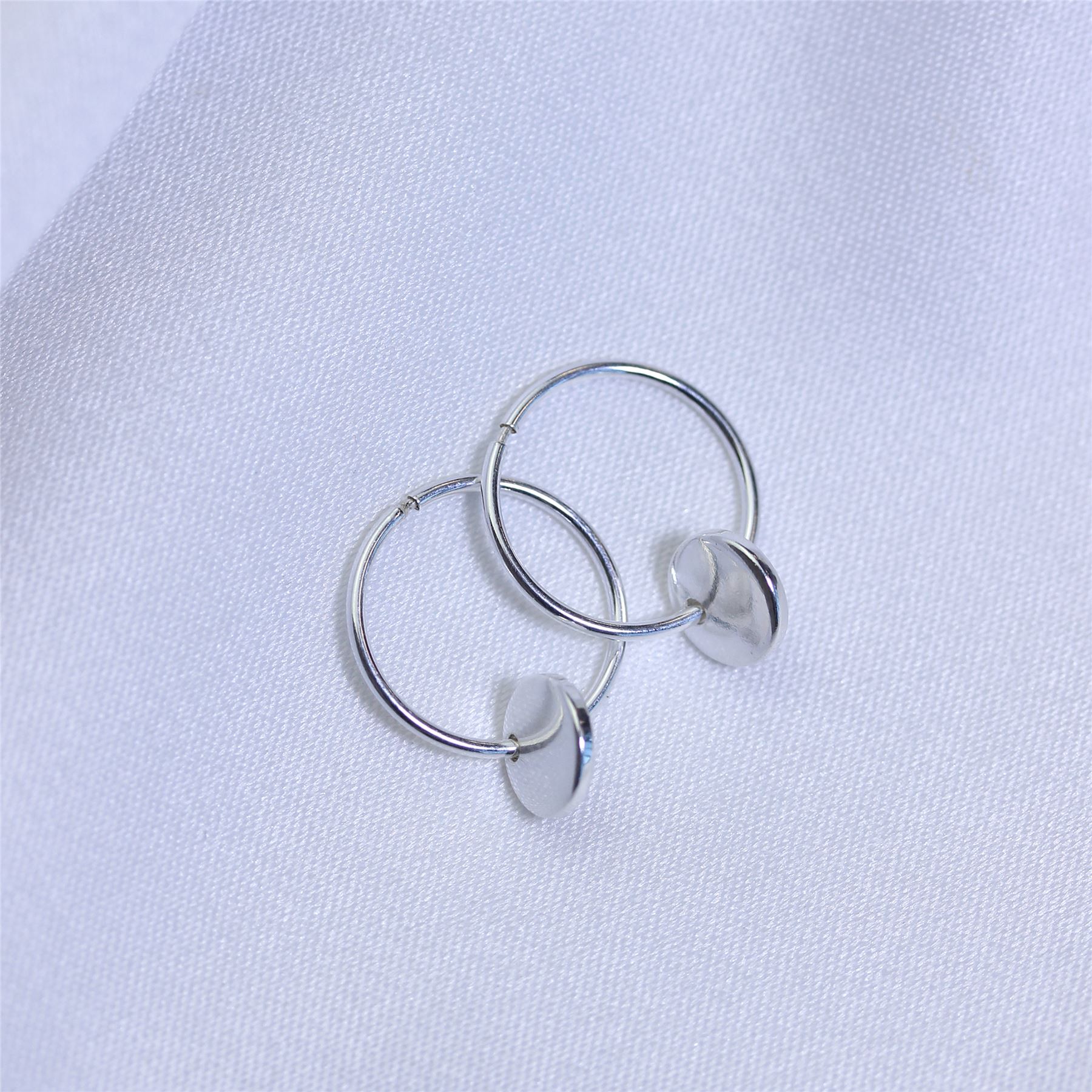 Sterling Silver Round Disc Charm Hoop Earrings 10 - 22mm