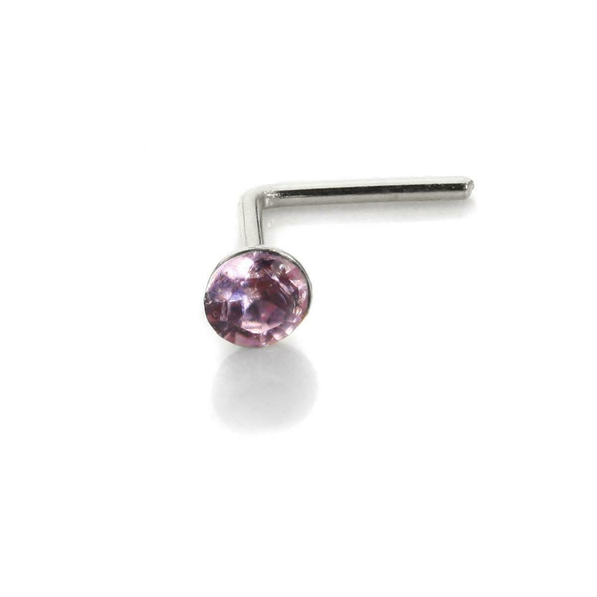 Sterling Silver 2.8mm Round CZ Crystal Nose Stud L Pin Studs Piercing - Picture 19 of 45