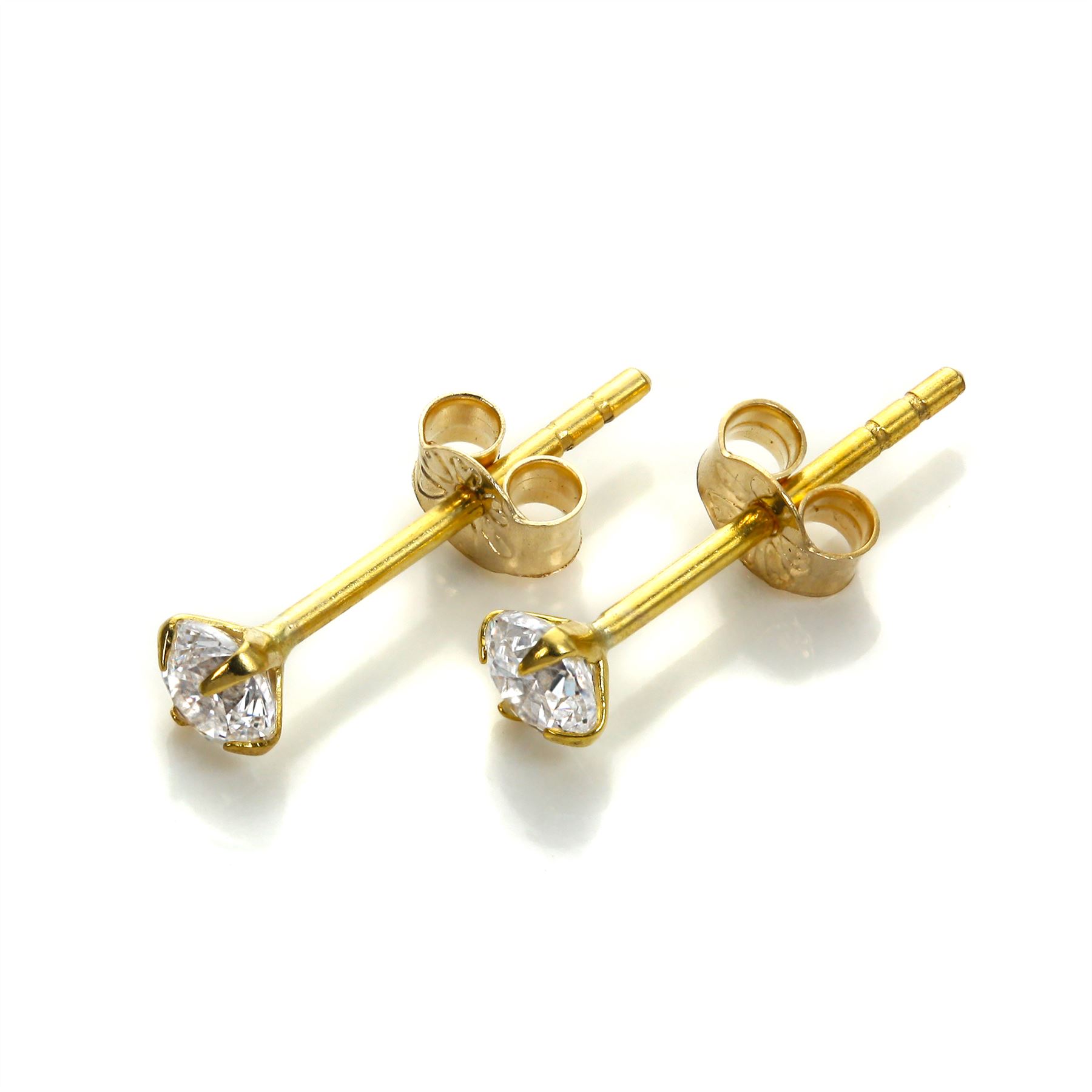 9ct Solid Yellow Gold Cubic Zirconia CZ Crystal Studs / Stud Earrings 3 – 5mm