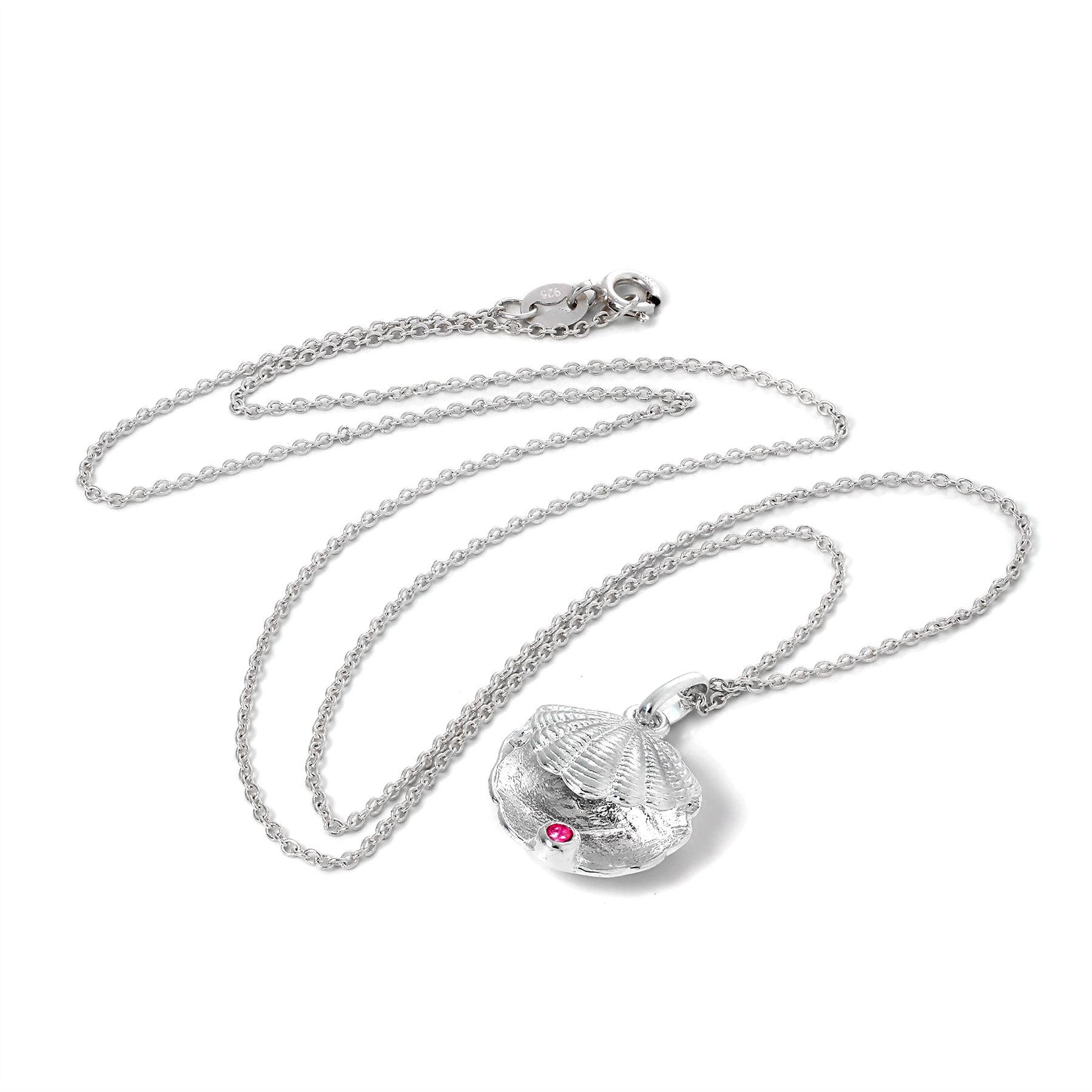Sterling Silver Oyster Shell & CZ Crystal Ruby Birthstone Necklace 16-22 Inches - Picture 6 of 15
