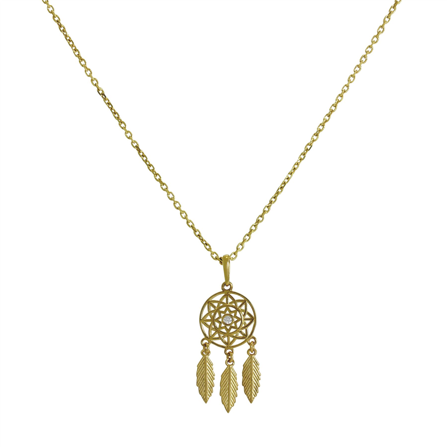 9ct Gold & Clear CZ Crystal Dreamcatcher Necklace 16 – 20 Inches