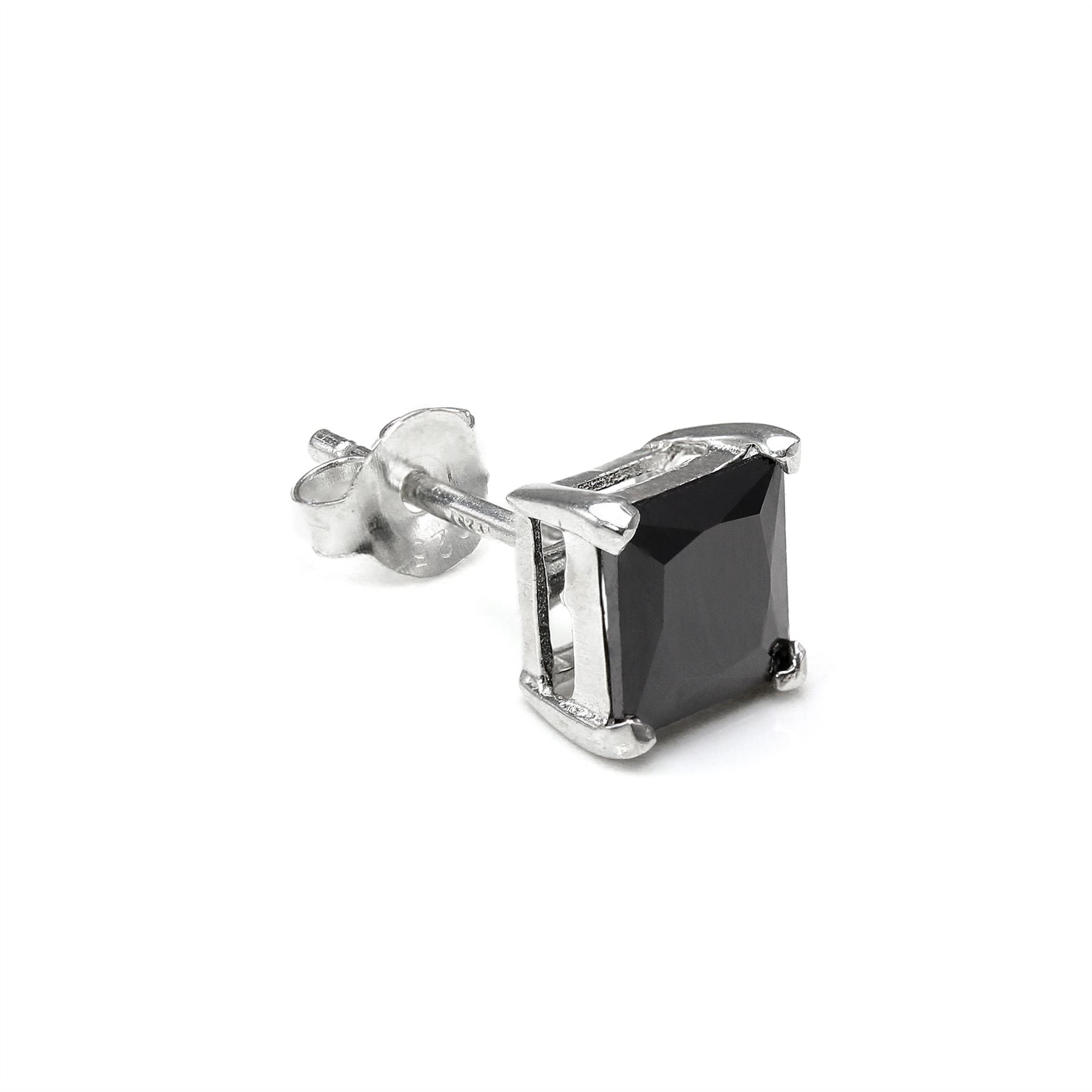 Sterling Silver Square CZ Crystal Mens Ear Stud / Single / Clear Black / 4-10mm - Picture 16 of 28