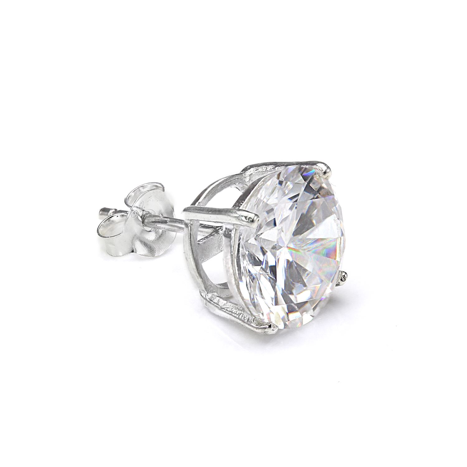 Sterling Silver Round CZ Crystal Mens Ear Stud / Single / Clear Black / 4 - 10mm - Picture 17 of 19