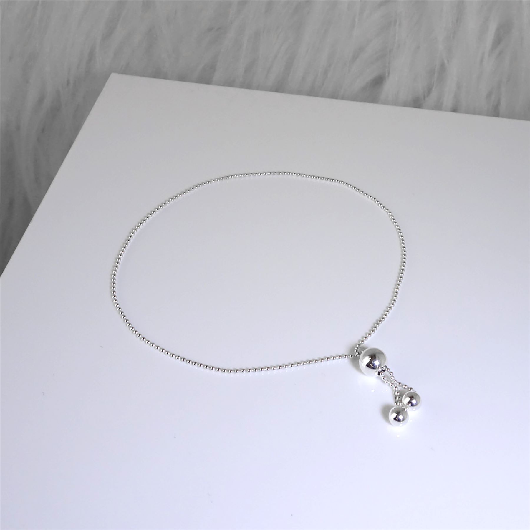 Sterling Silver Beaded Chain Slider Ball Clasp Adjustable Bracelet