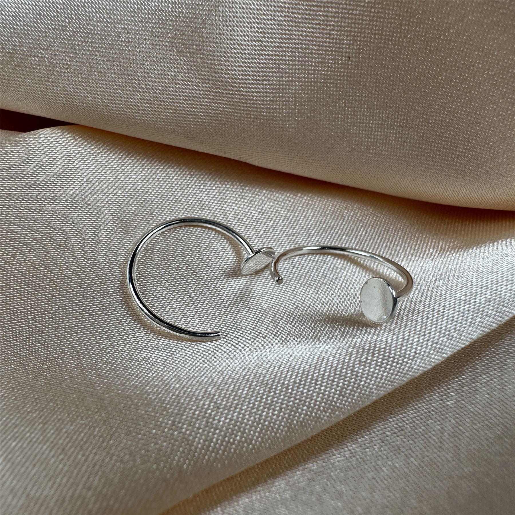 Sterling Silver Round Disc Pull Through Open Hoop Earrings