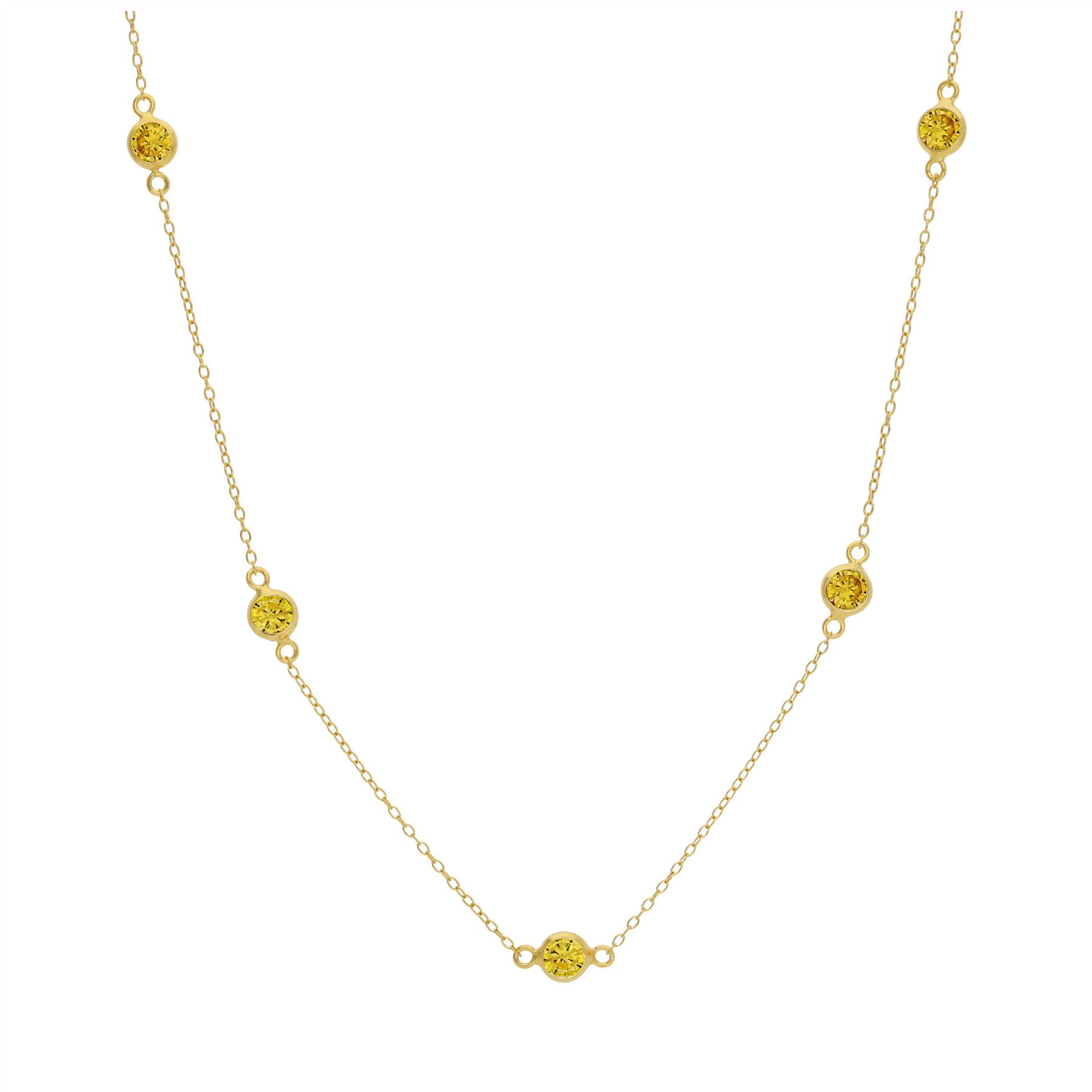 Gold Plated Sterling Silver Multi Citrine CZ Birthstone Necklace