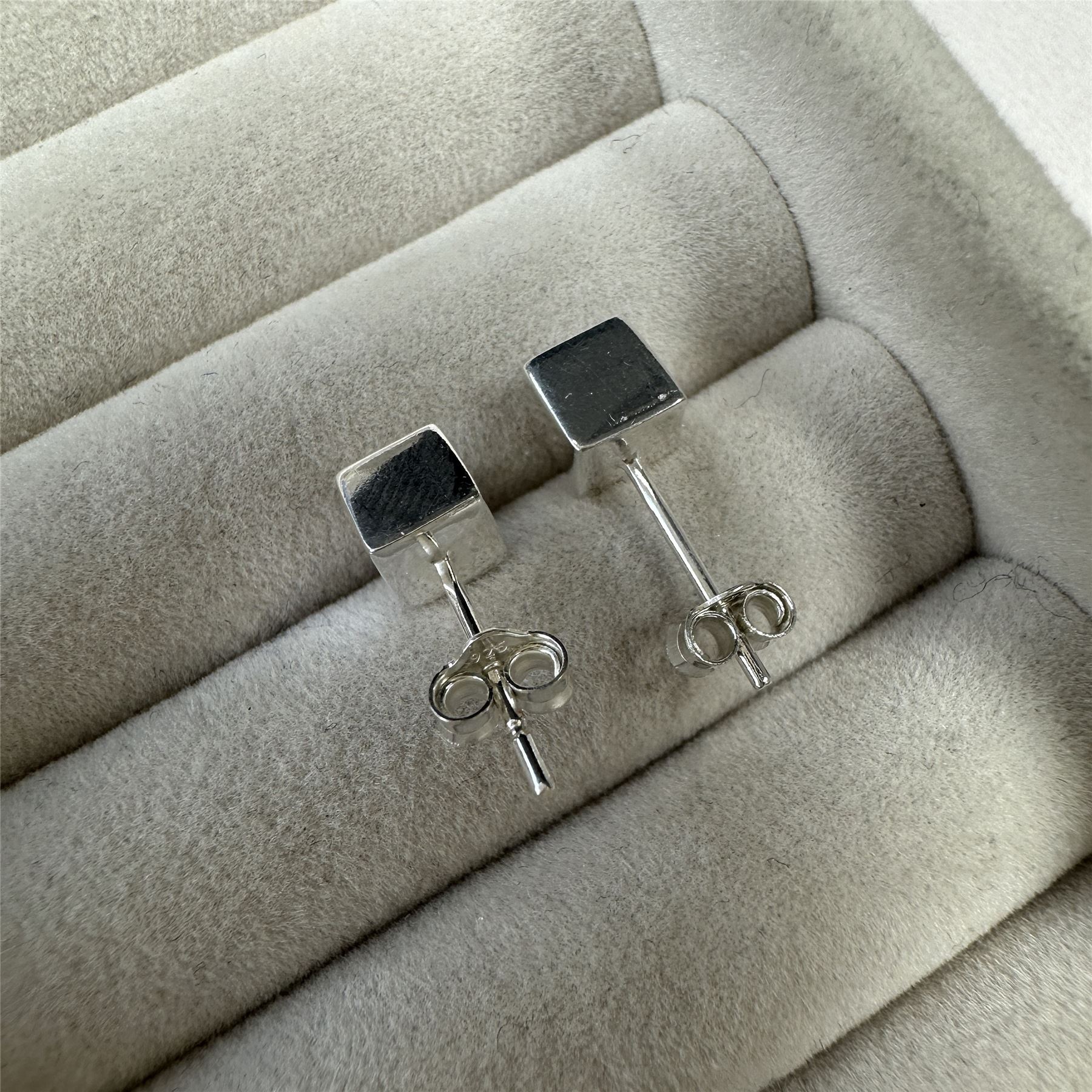 925 Real Sterling Silver 5mm Cube Stud Earrings Square Studs Plain Simple