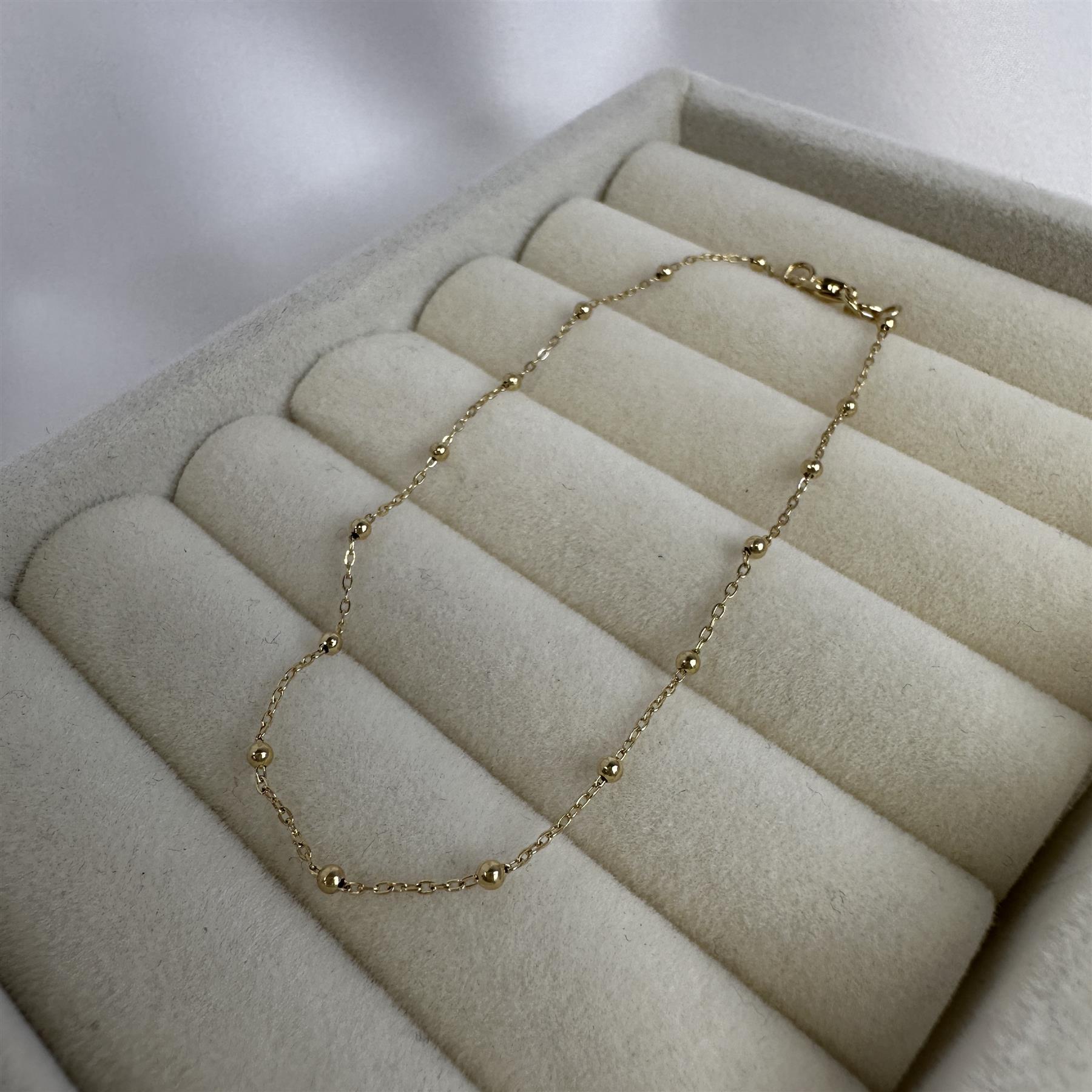9ct Gold Bobble Ball Bead Chain Bracelet 7.5 Inches
