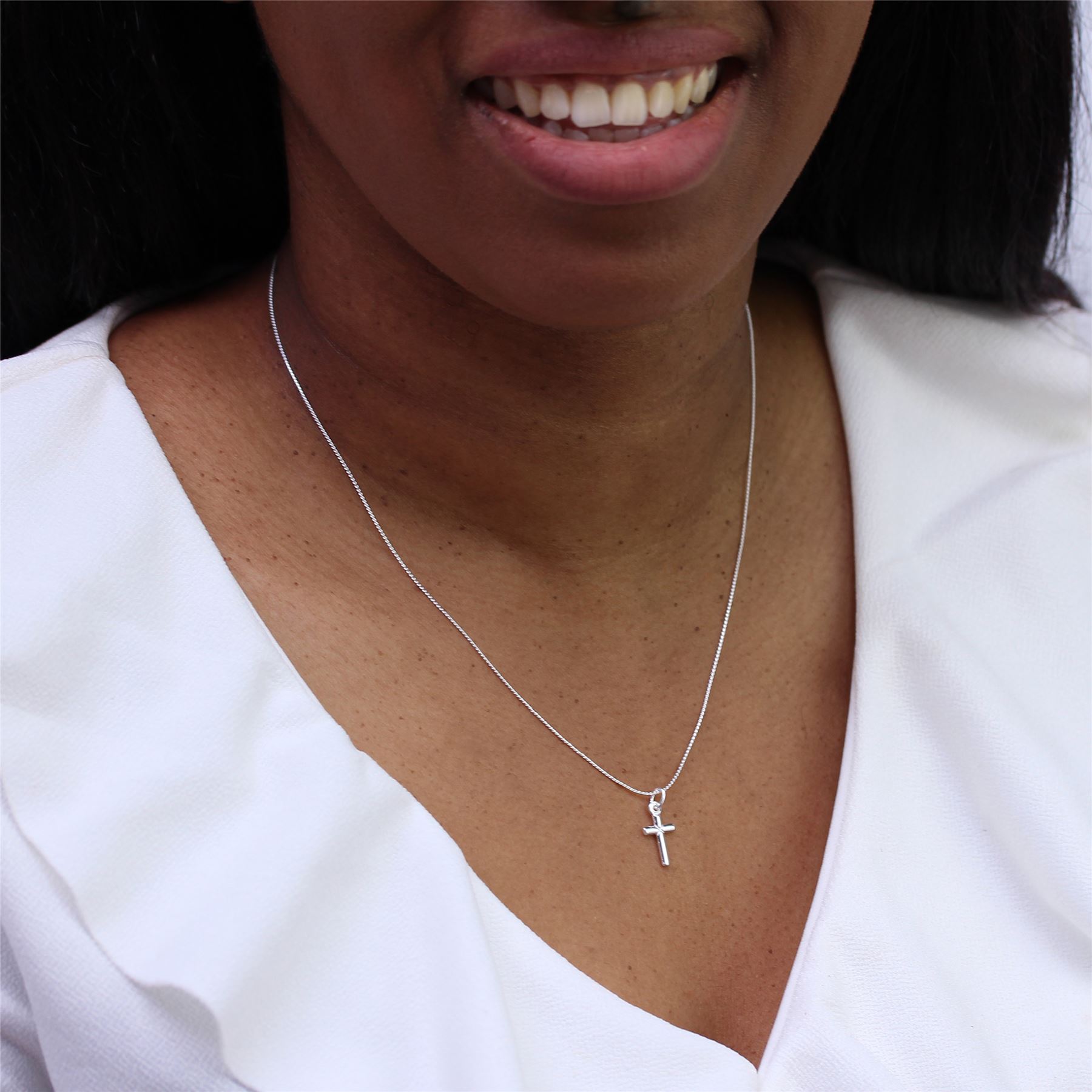 Small Plain Real 925 Sterling Silver Cross Necklace 16 18 20 22 Inches - Picture 17 of 72