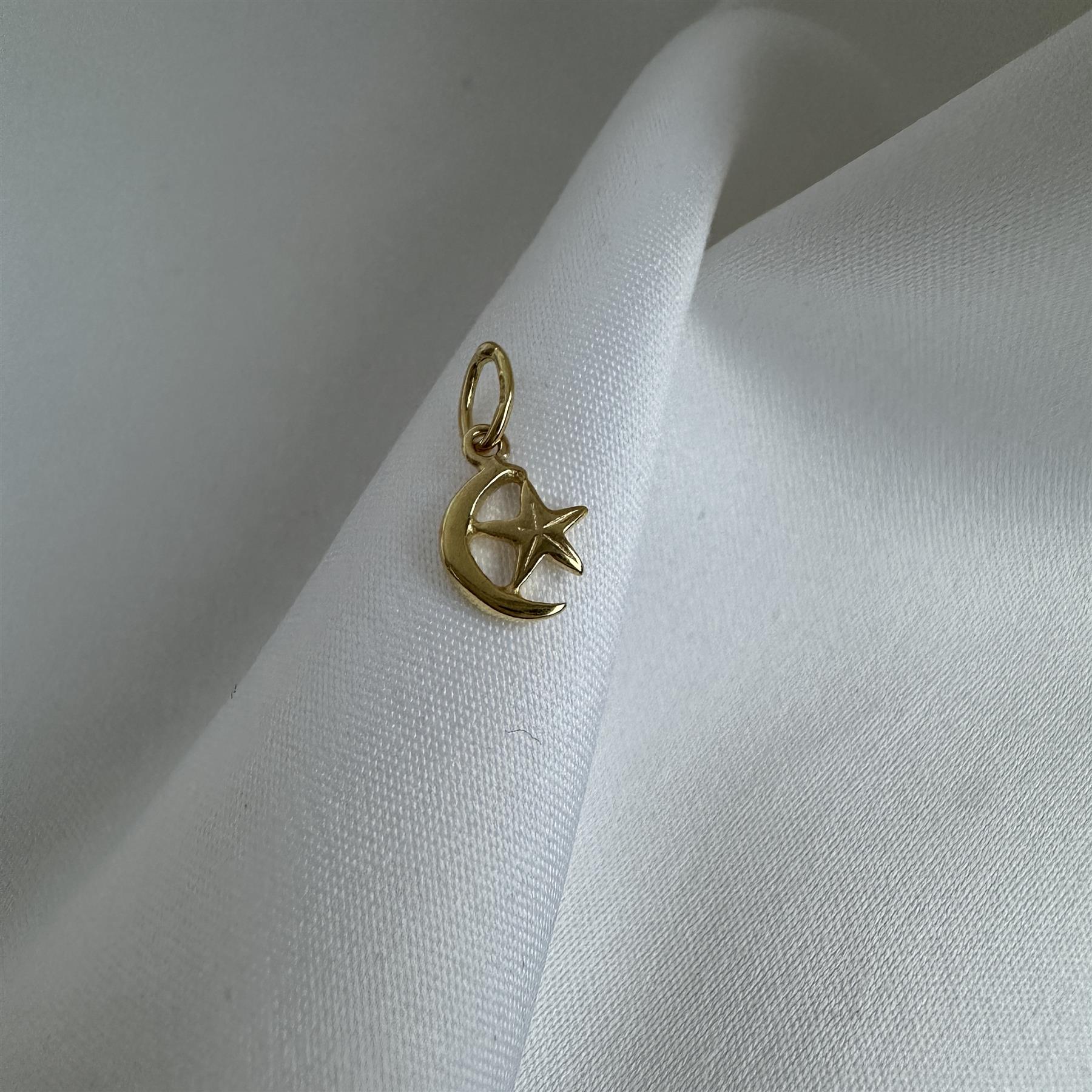 Gold Plated Tiny Sterling Silver Crescent Moon & Star Charm