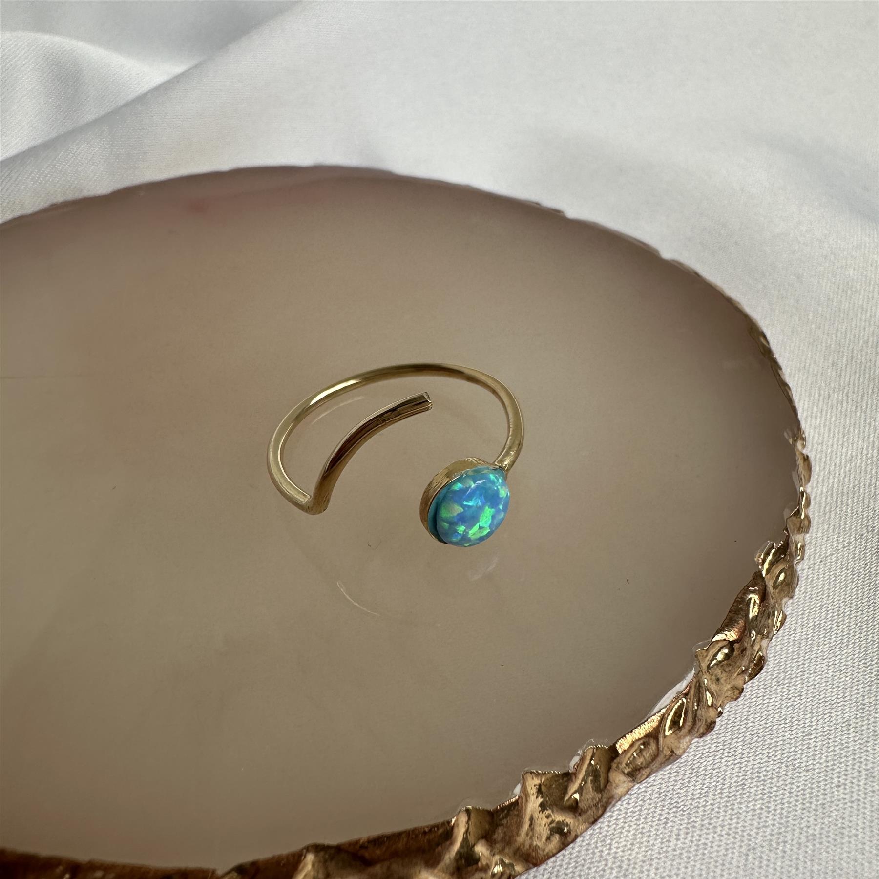 Gold Plated Sterling Silver Faux Opal Open Adjustable Ring