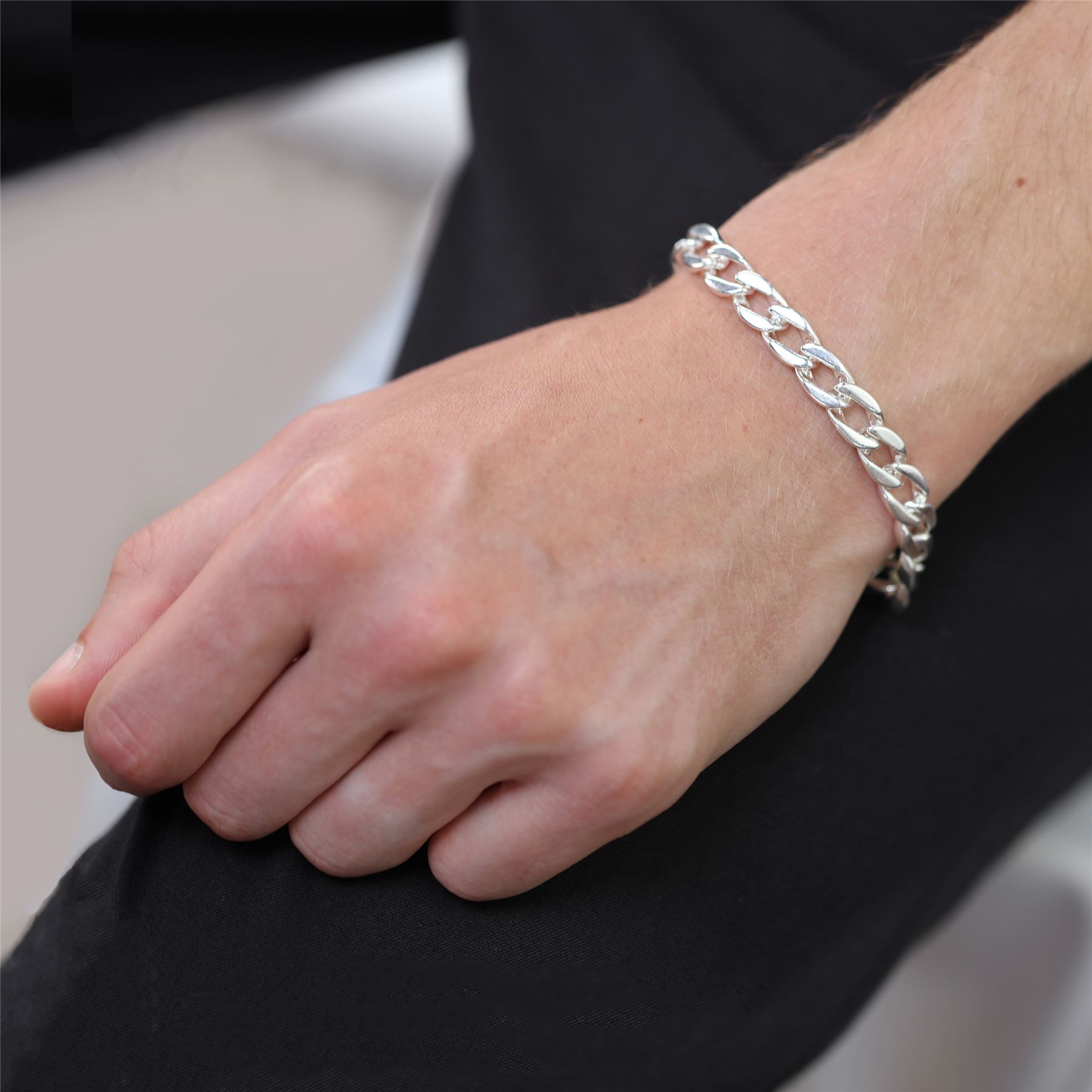 Sterling Silver Thick Heavy 9mm Diamond Cut Curb Mens Bracelet 8 Inches