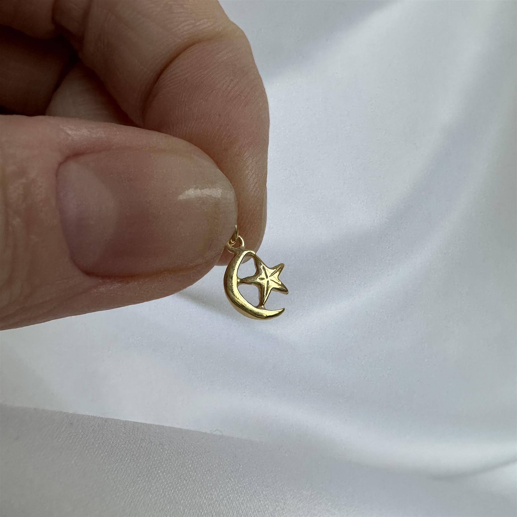 Gold Plated Tiny Sterling Silver Crescent Moon & Star Charm