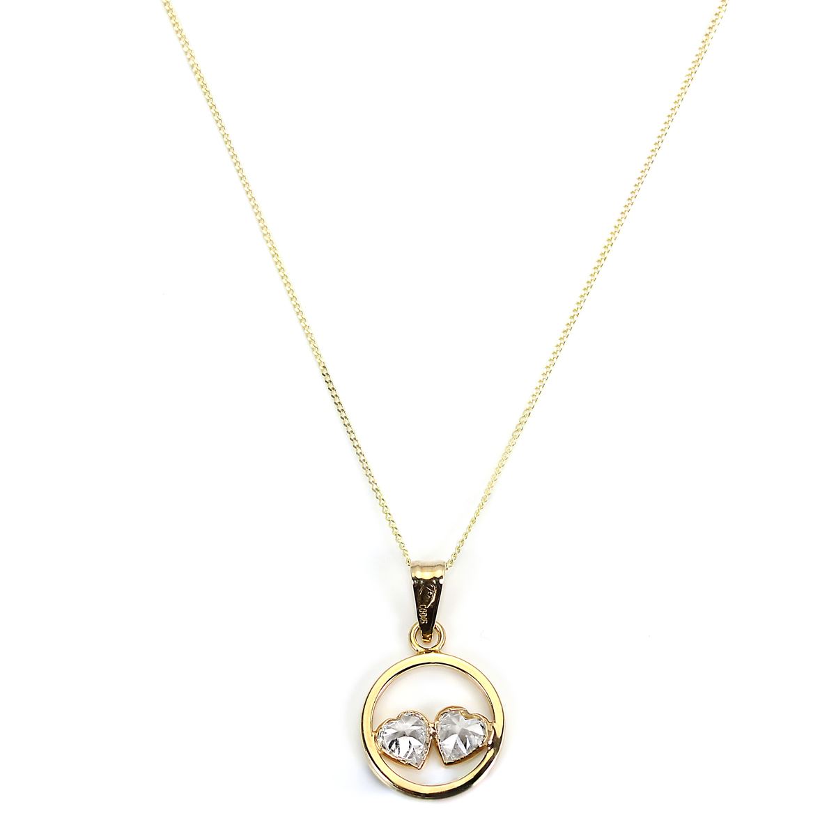 9ct Gold & CZ Crystal Double Heart Pendant / Pendants / Necklace / Chain - Picture 5 of 10
