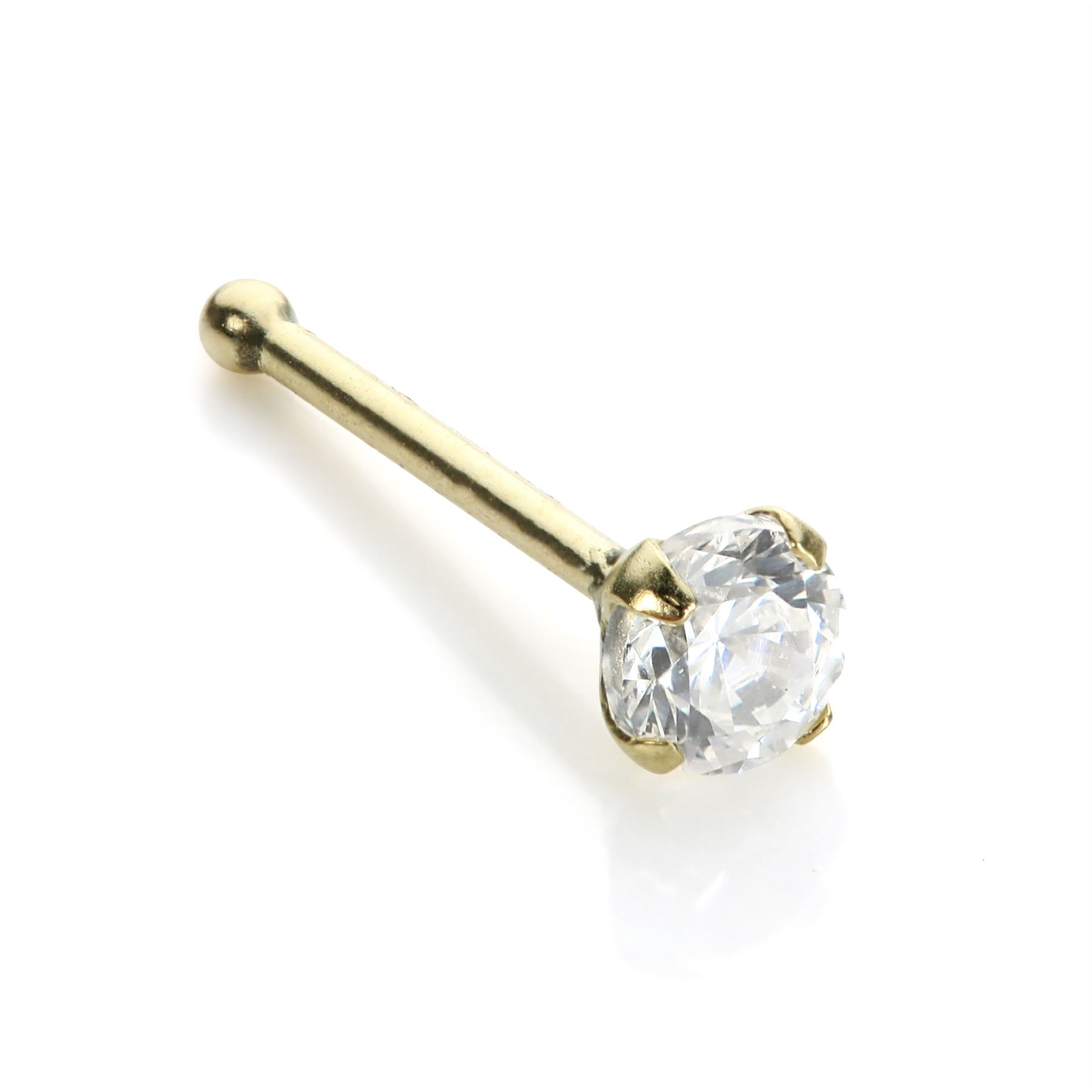 9ct Solid Yellow Gold CZ Crystal Nose Pin Stud - Ball End - Picture 5 of 12