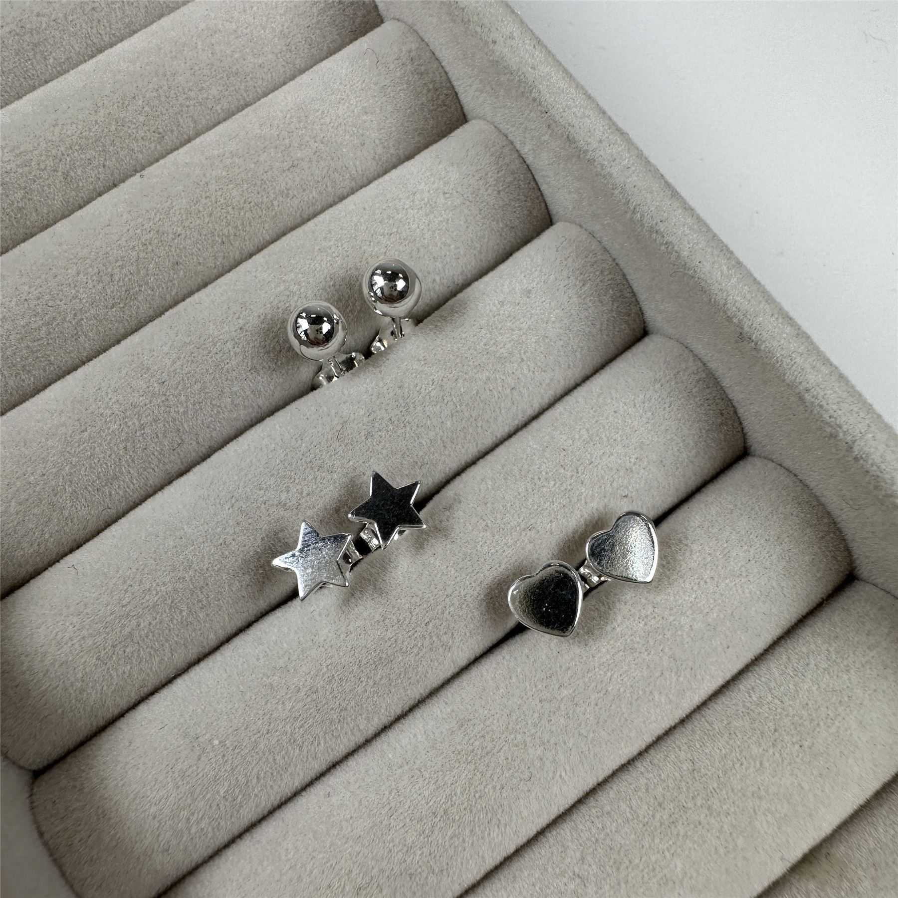 Sterling Silver Heart Star Ball Mixed Stud Earrings Set of 3