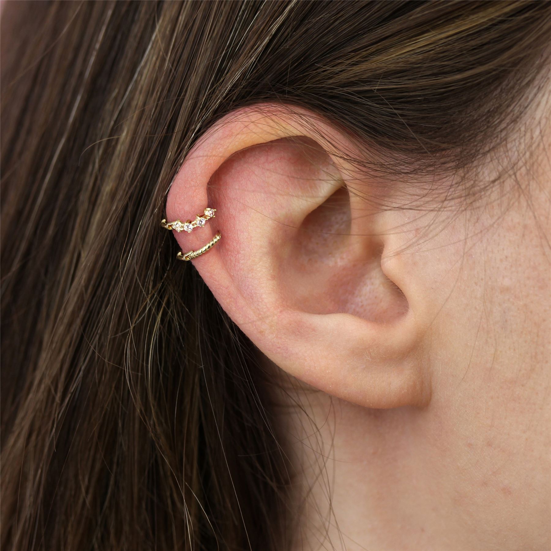9ct Gold Tiny Claw Set CZ 7mm Helix Hoop 26Ga Piercing
