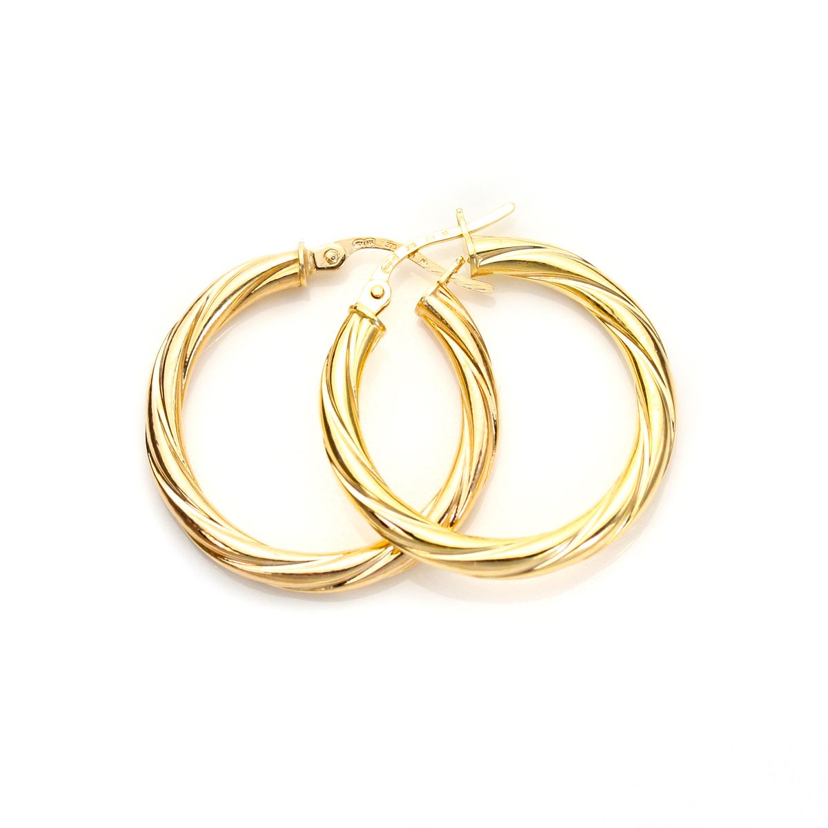 Boucles d'Oreilles Créoles Torsadées en Or Jaune 9 Carats Epaisseur 3mm - Picture 4 of 9