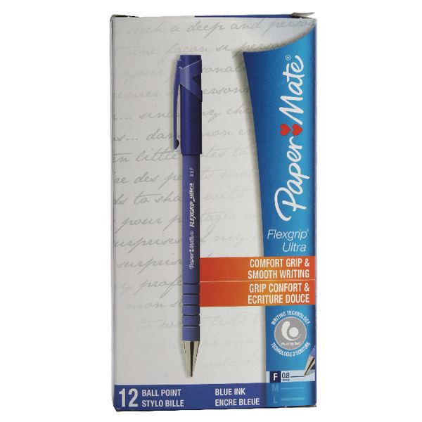 Paper Mate Flexgrip Ultra Ball Point Pen Fine Tip 0.3mm Line Black Pack 12