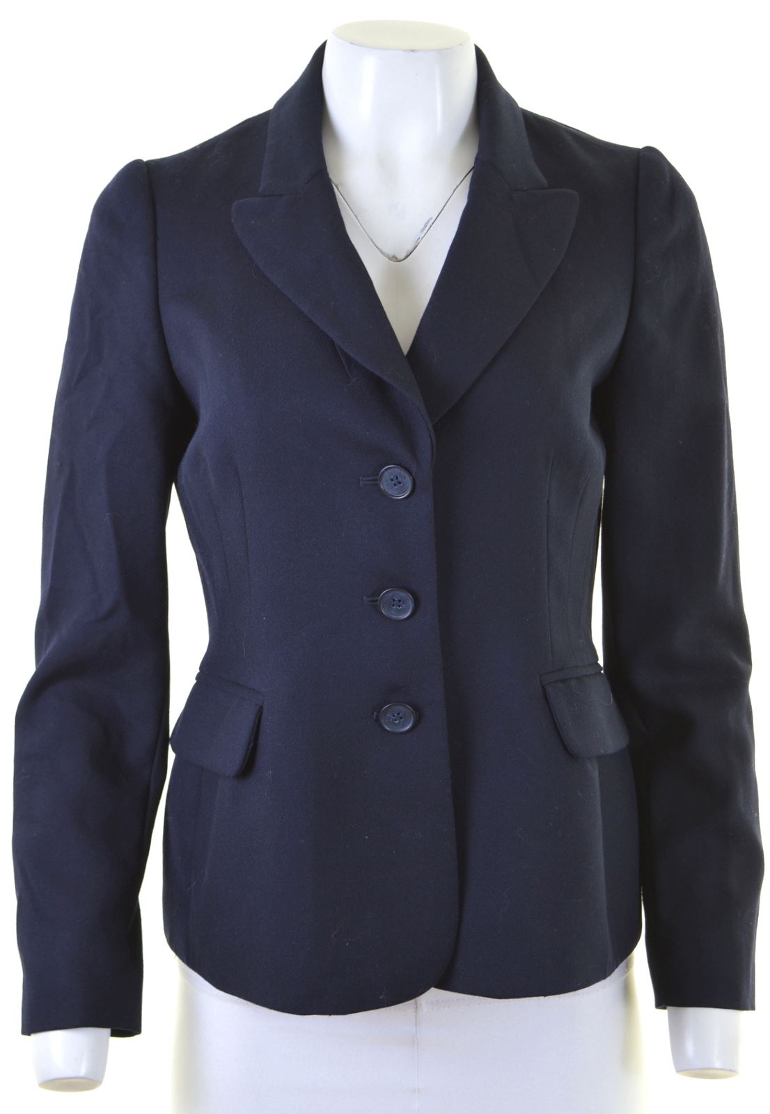 HOBBS Womens 3 Button Blazer Jacket Size 10 Small Navy Blue Wool K111