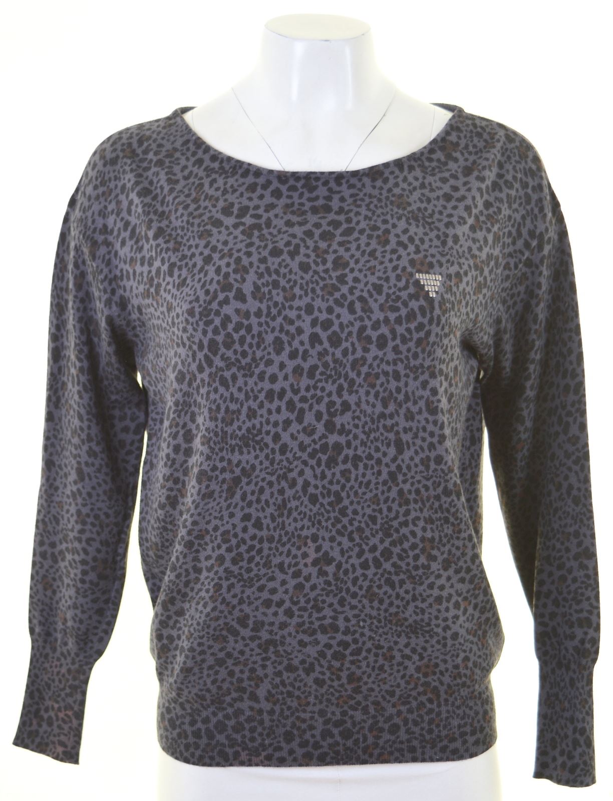 GUESS Womens Crew Neck Jumper Sweater UK 8 Small Blue Animal Print Oversize | eBay