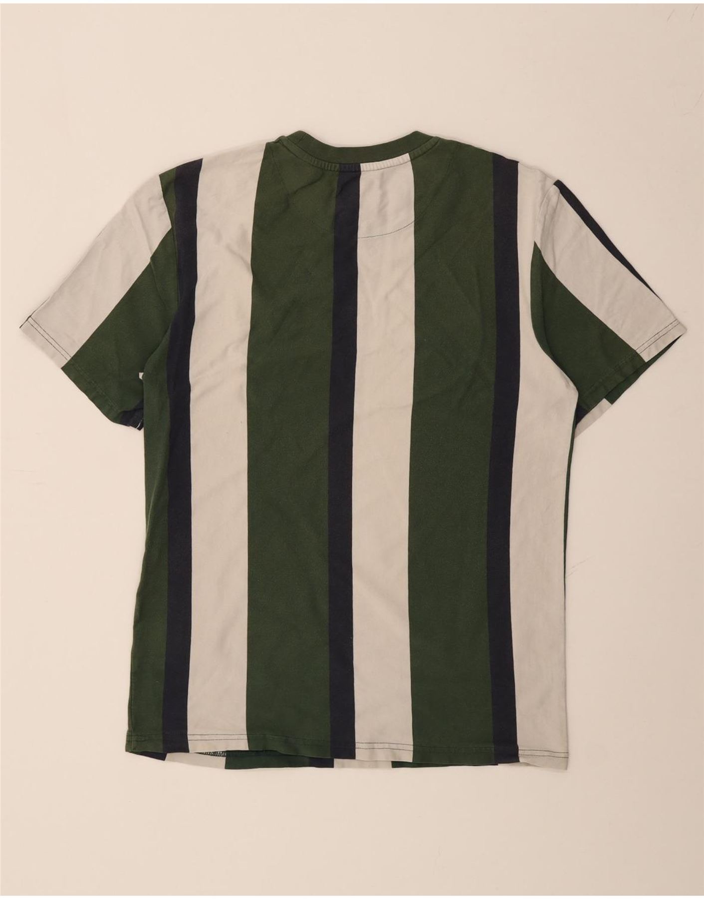 KARL KANI Mens Graphic T-Shirt Top Small Green Striped Cotton AZ14