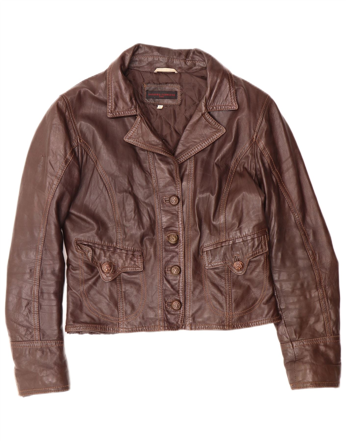 Sandro Ferrone Womens Crop Leather Jacket UK 18 XL Brown AI20 | eBay