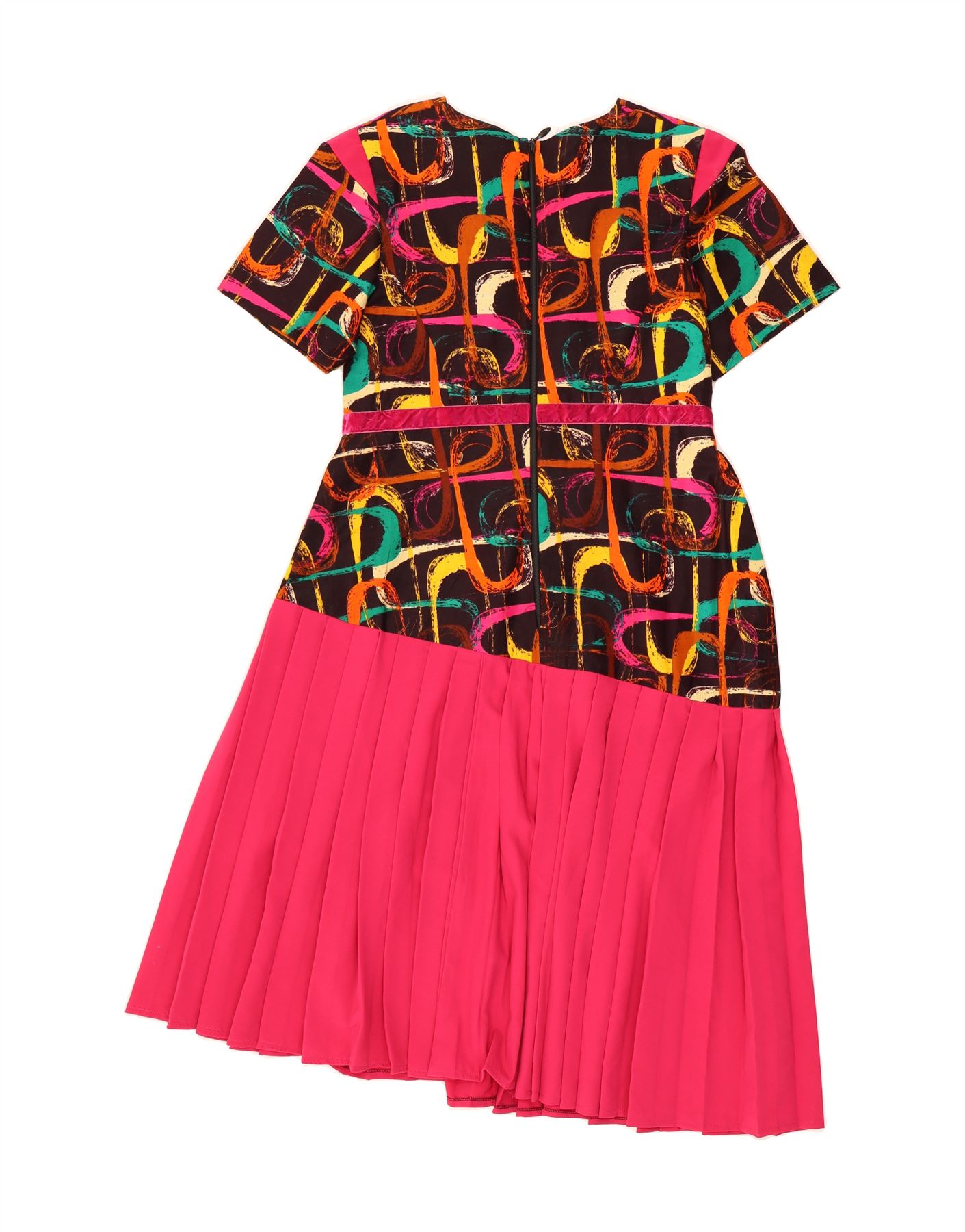 VINTAGE Womens Abstract Pattern A-Line Dress UK 12 Medium Pink Colourblock DP46