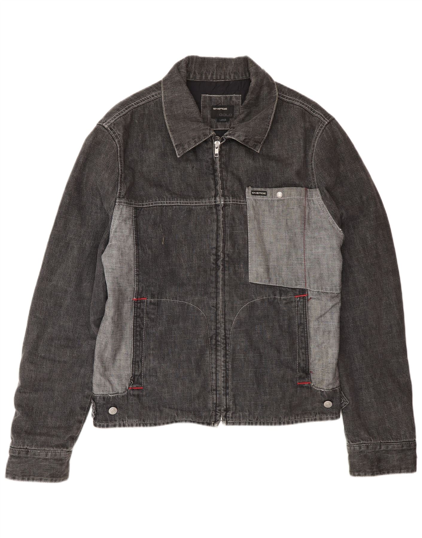 Energie Mens Denim Jacket UK 40 Large Grey Colourblock Cotton BC48