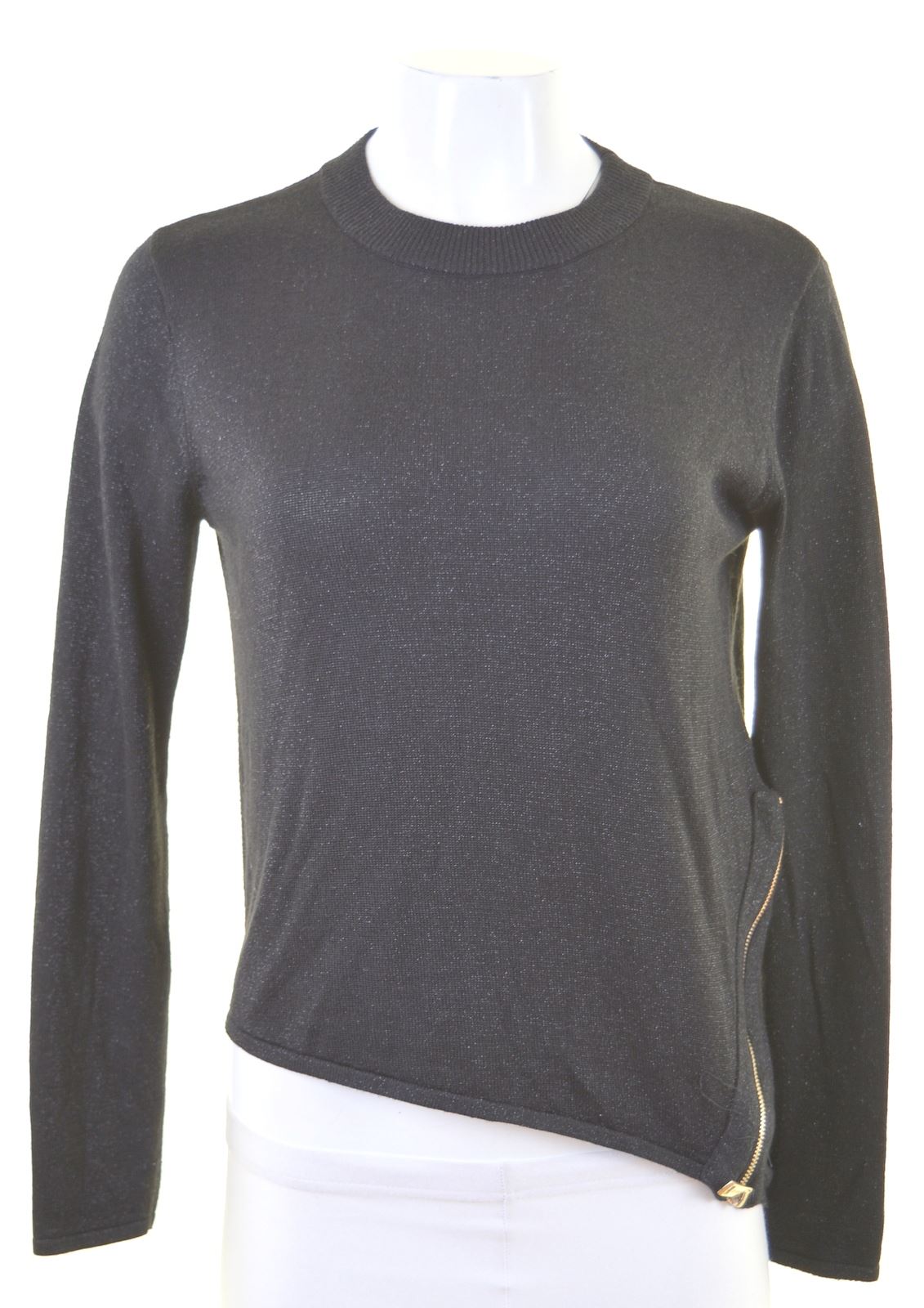 GUESS Womens Crew Neck Jumper Sweater UK 6 Small Black Viscose Loose Fit BM09 | eBay