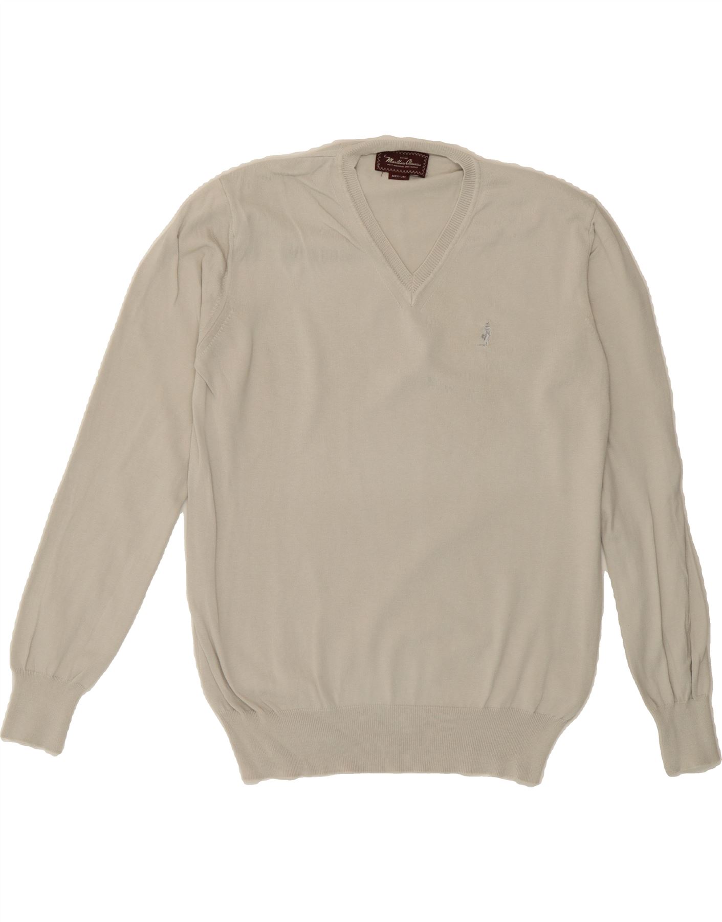 MARLBORO CLASSICS Mens V-Neck Jumper Sweater Medium Beige Cotton