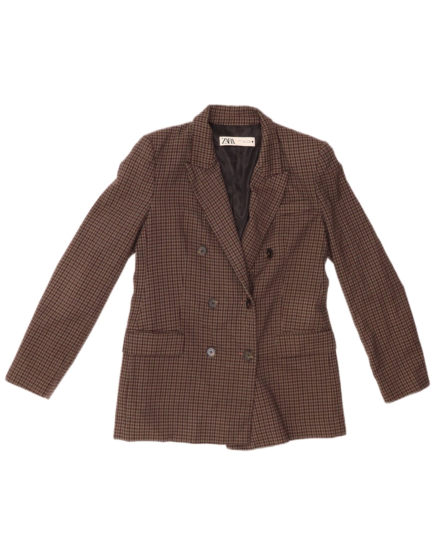 ZARA Womens Double Breasted Blazer Jacket UK 10 Small Brown Check