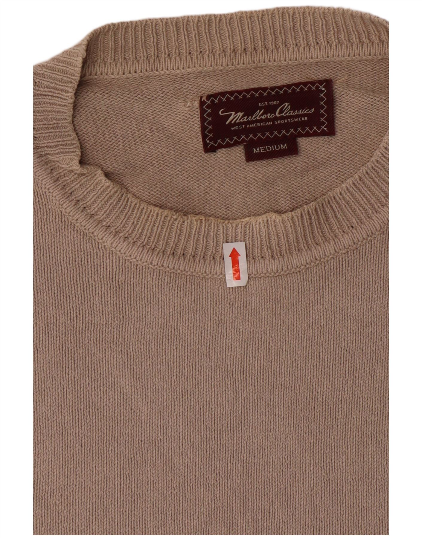 MARLBORO CLASSICS Mens Crew Neck Jumper Sweater Medium Beige BT04