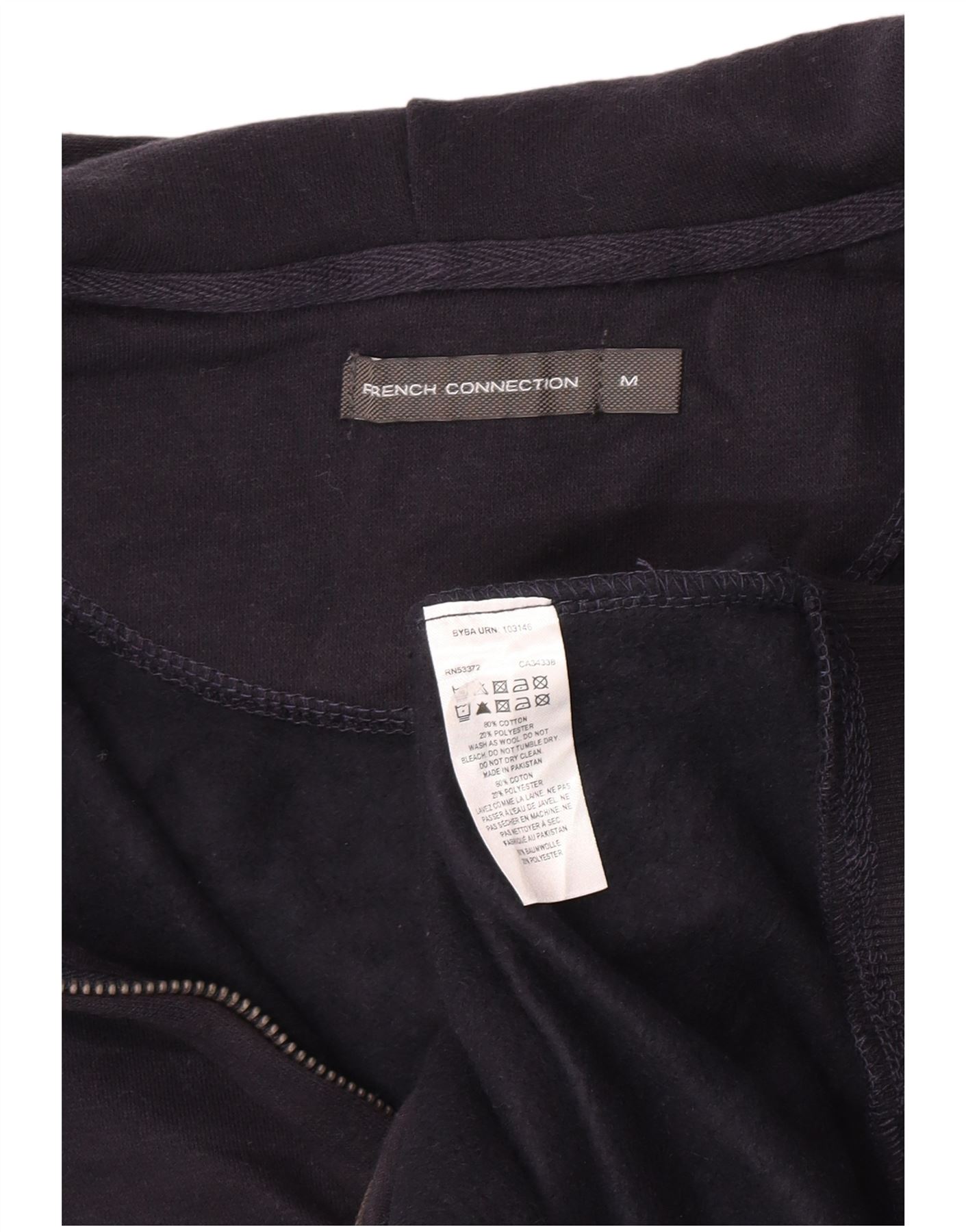 French Connection Mens Zip Hoodie Sweater Medium Navy Blue Cotton