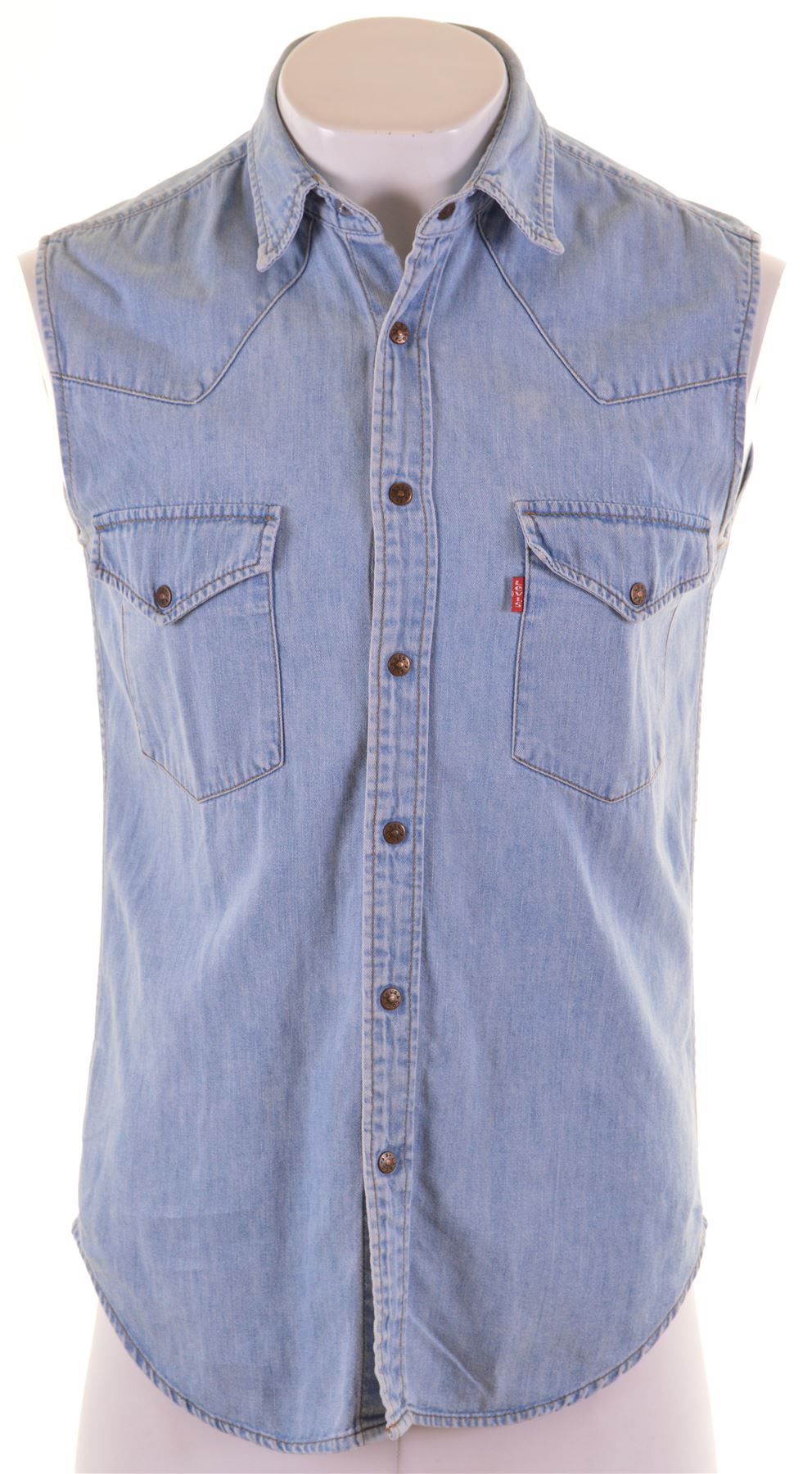 LEVI'S Mens Denim Shirt Sleeveless Medium Blue Cotton HZ19 | eBay