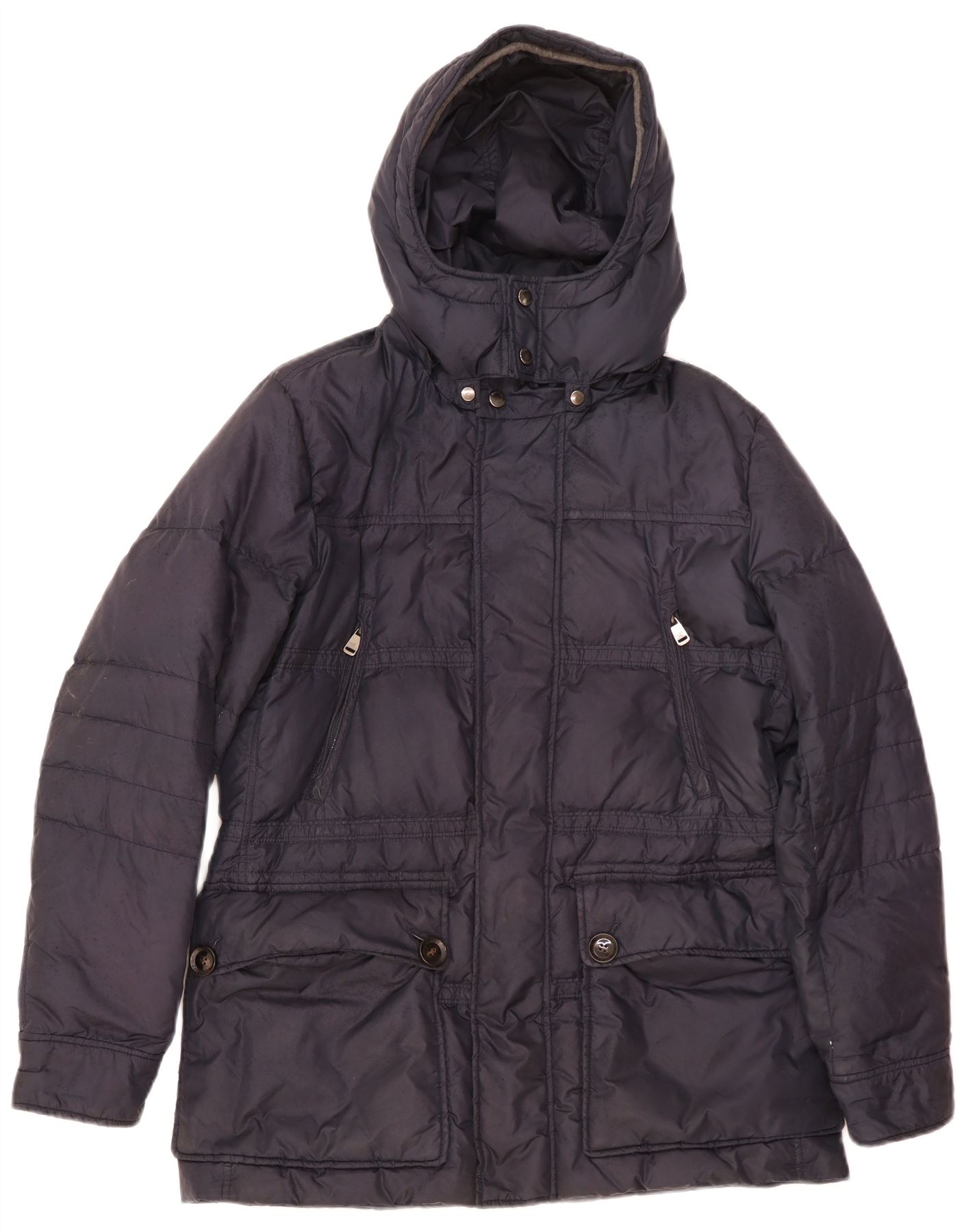 Henry Cottons Mens Hooded Padded Jacket IT 48 Medium Navy Blue 