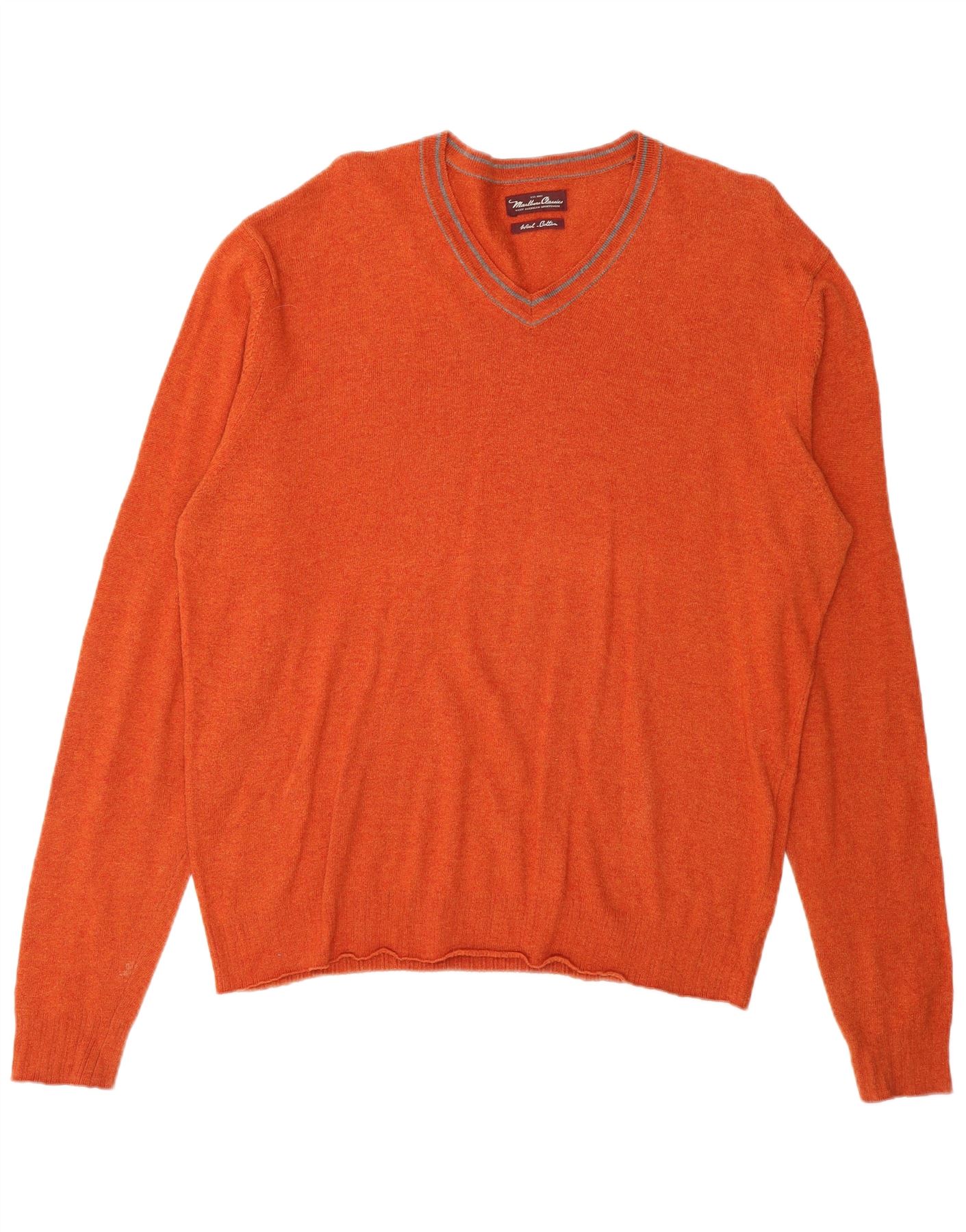Marlboro Classics Mens V-Neck Jumper Sweater Medium Orange Wool 