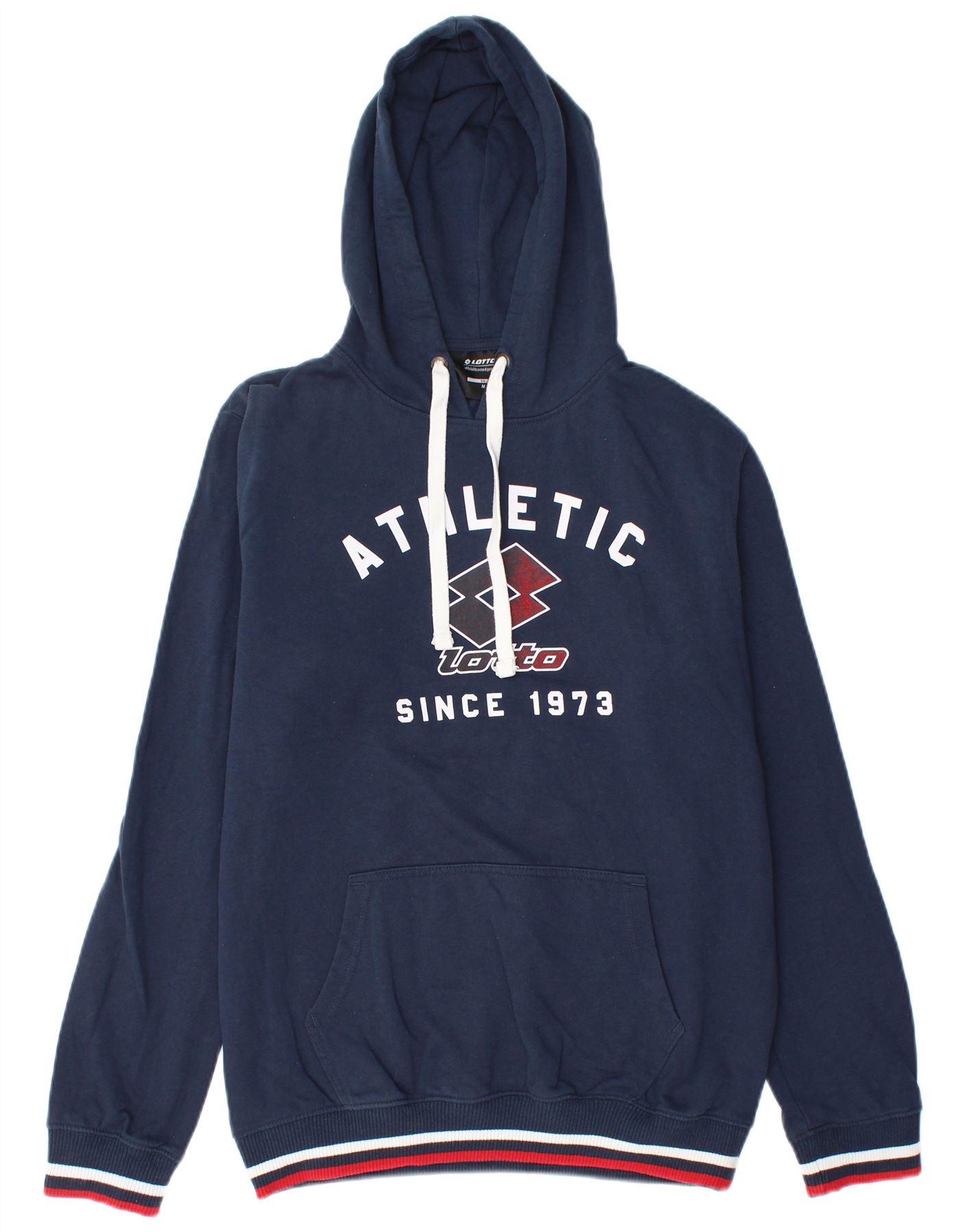 Lotto Mens Graphic Hoodie Jumper Medium Navy Blue Striped Cotton