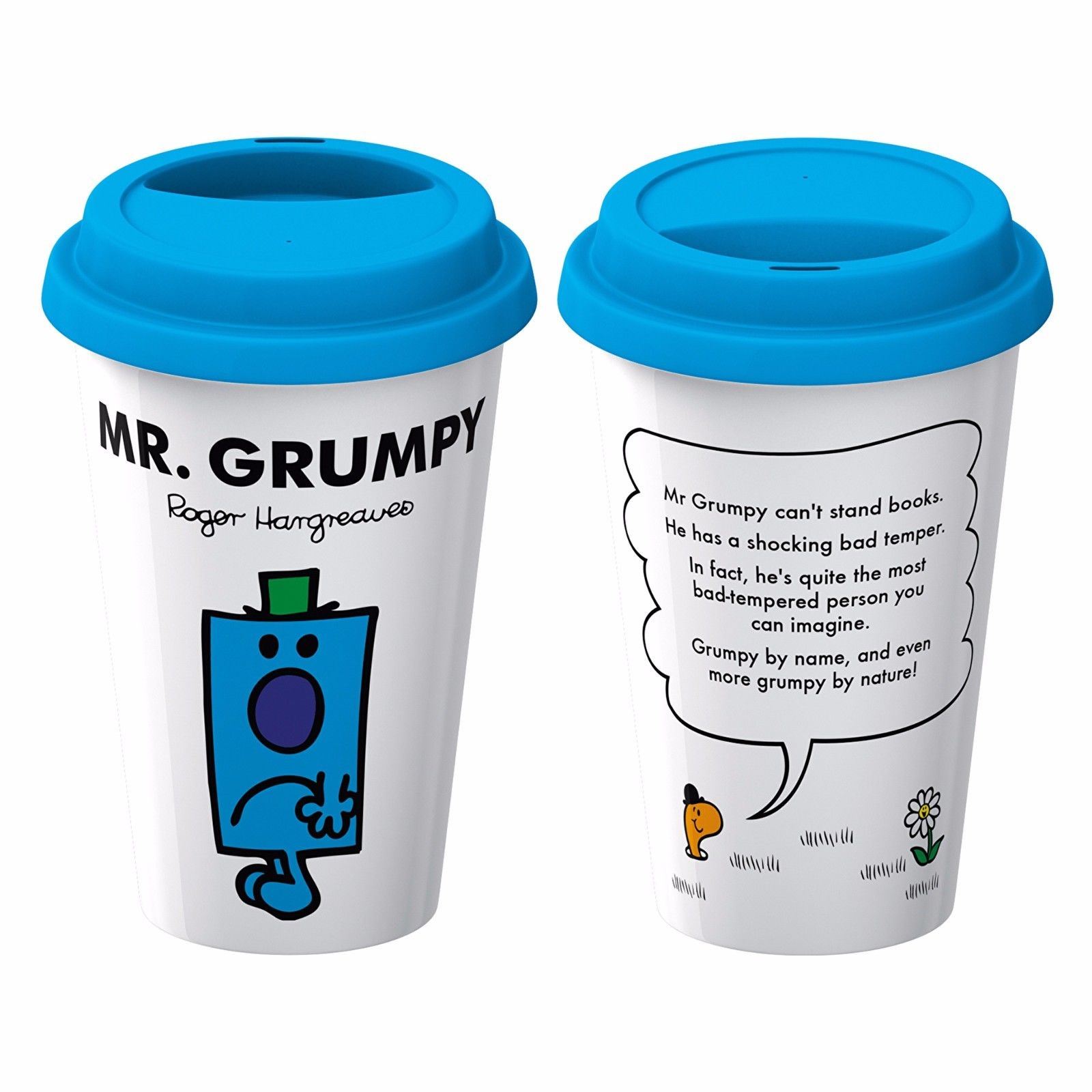 Mr Men Mr Perfect Porcelain Double Walled Travel Mug with Silicone Lid
