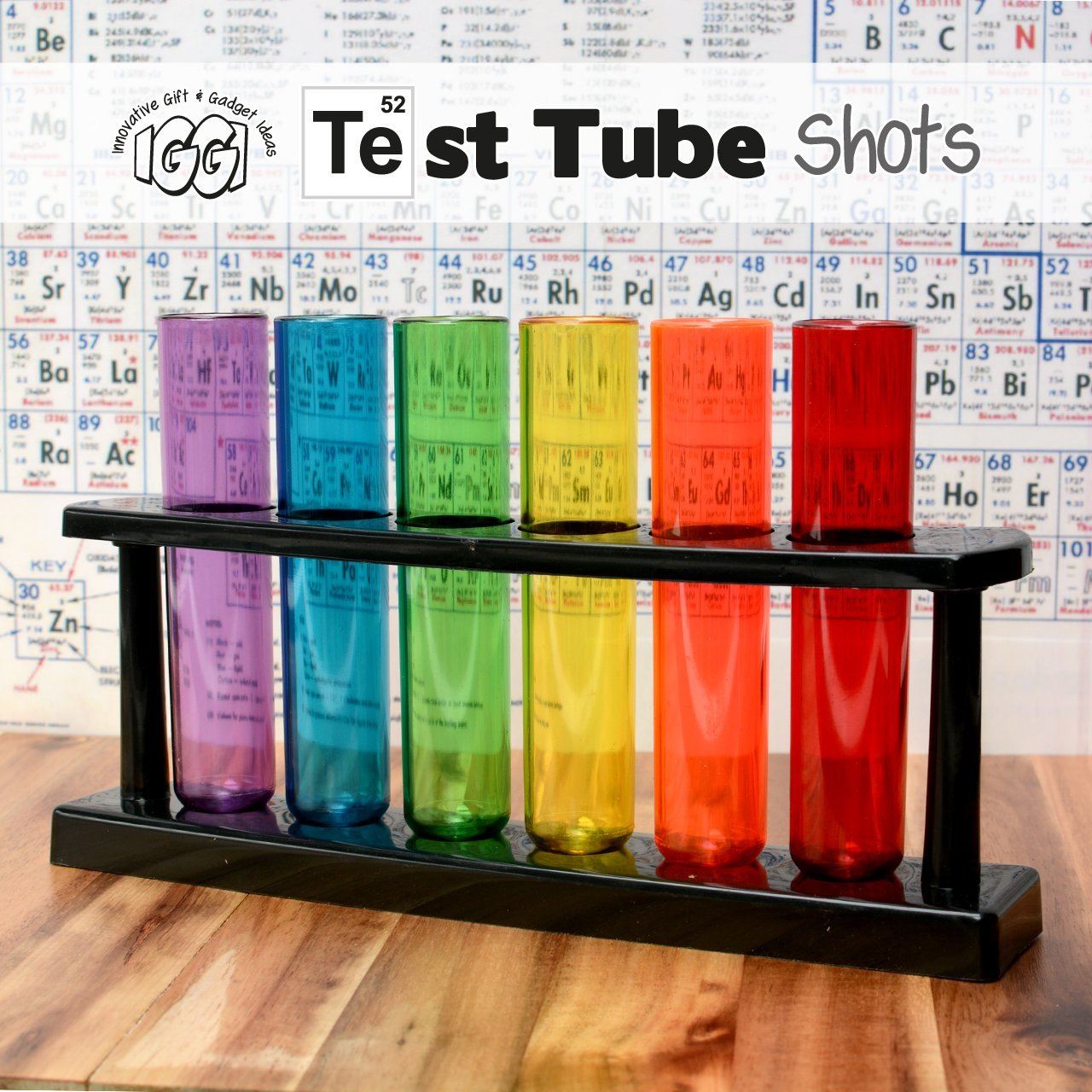 IGGI Neon Test Tube Shot Shooters Plastic Glasses with Stand Set of 6