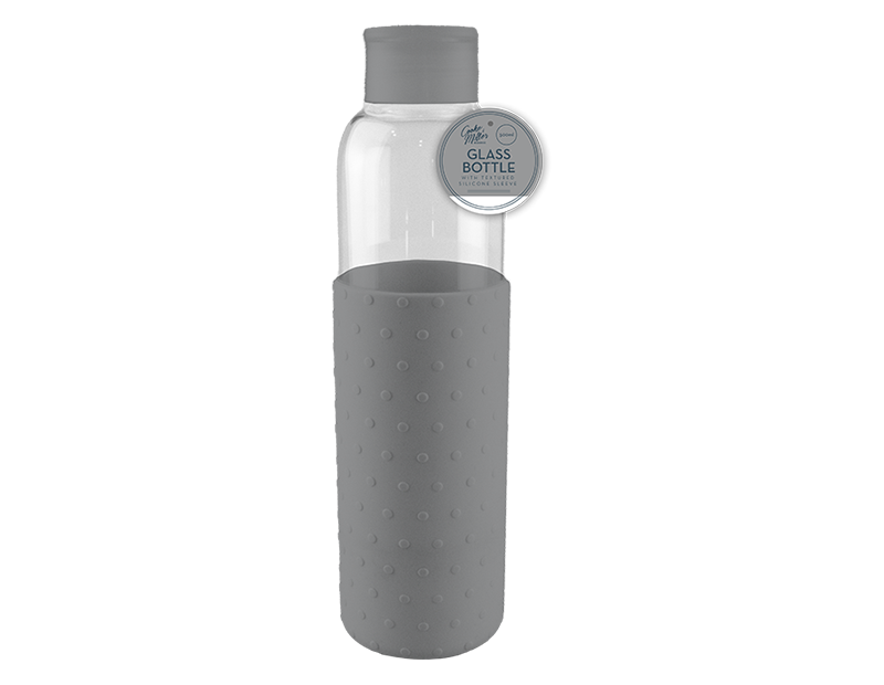 500ml Glass Water Bottle with Silicone Ribbed Cover With Screw Lid BPA Free - Picture 5 of 9