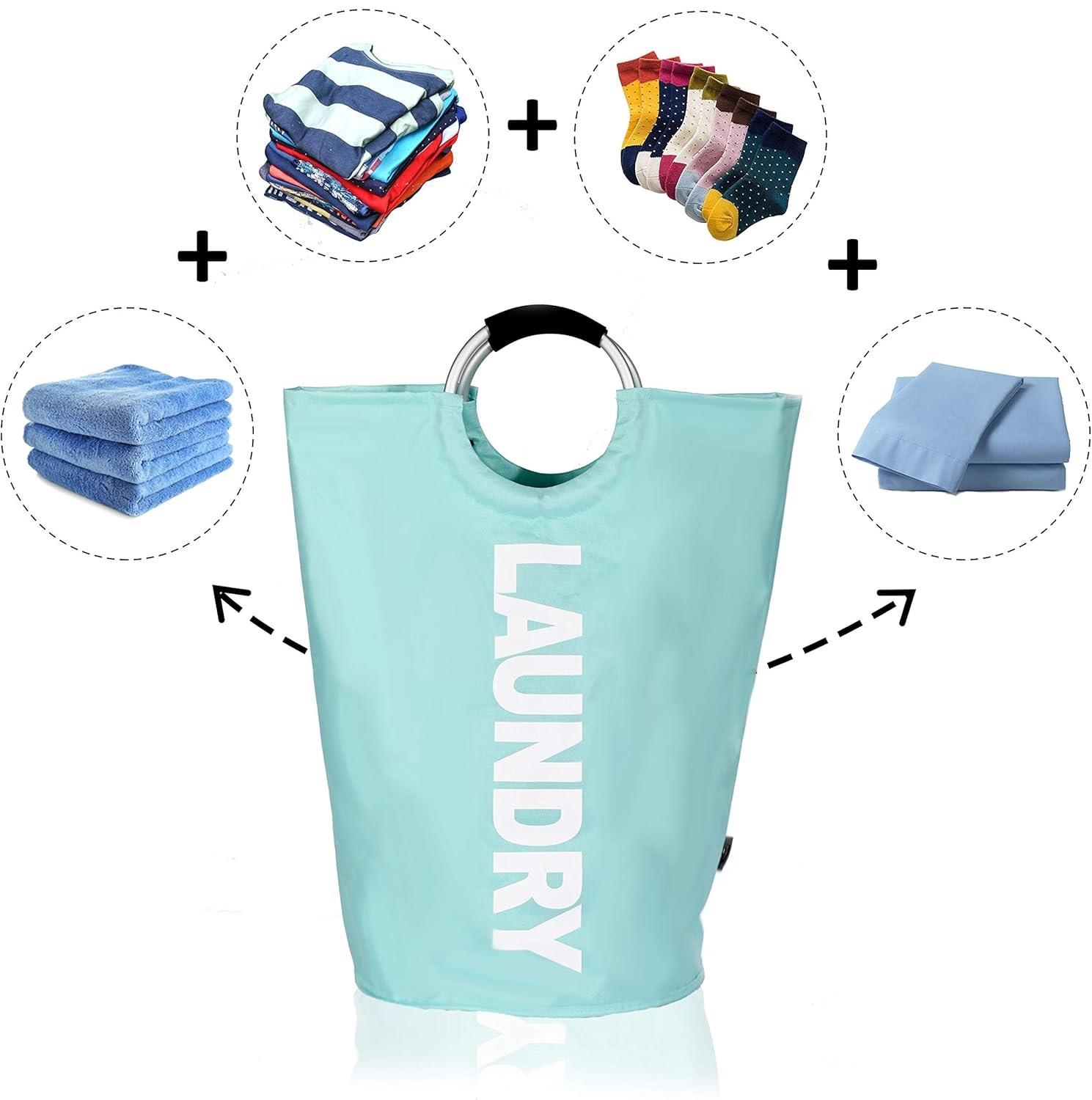 82L Foldable Fabric Laundry Basket Collapsible Clothes Hamper Bag Washing Bin UK - Picture 25 of 47