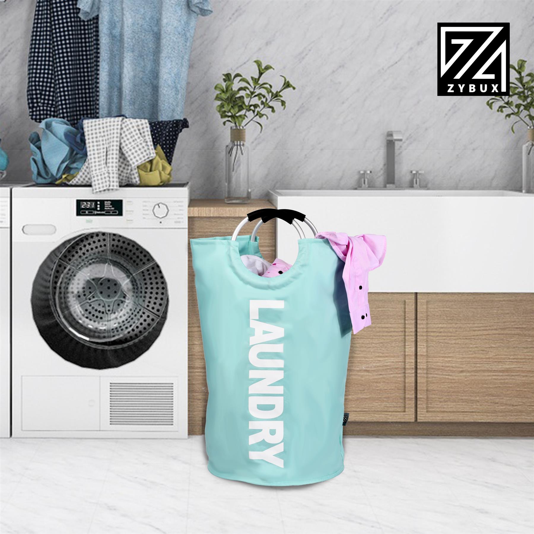 82L Foldable Fabric Laundry Basket Collapsible Clothes Hamper Bag Washing Bin UK - Picture 19 of 47