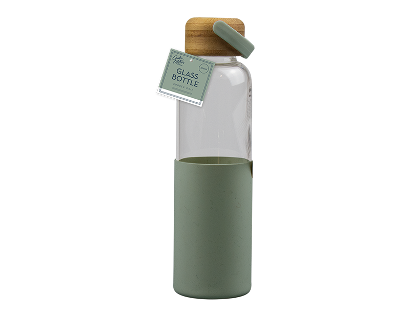Glass Water Bottle with Silicone Cover with Bamboo Lid, BPA Free 500ML - Picture 7 of 19