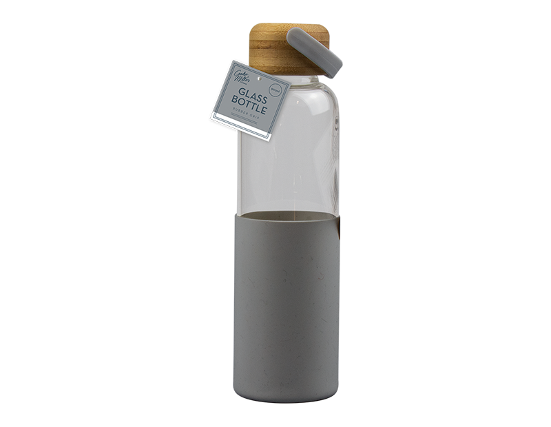 Glass Water Bottle with Silicone Cover with Bamboo Lid, BPA Free 500ML - Picture 9 of 19