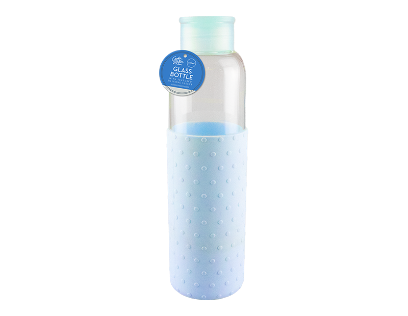 500ml Glass Water Bottle with Silicone Ribbed Cover With Screw Lid BPA Free - Picture 6 of 9